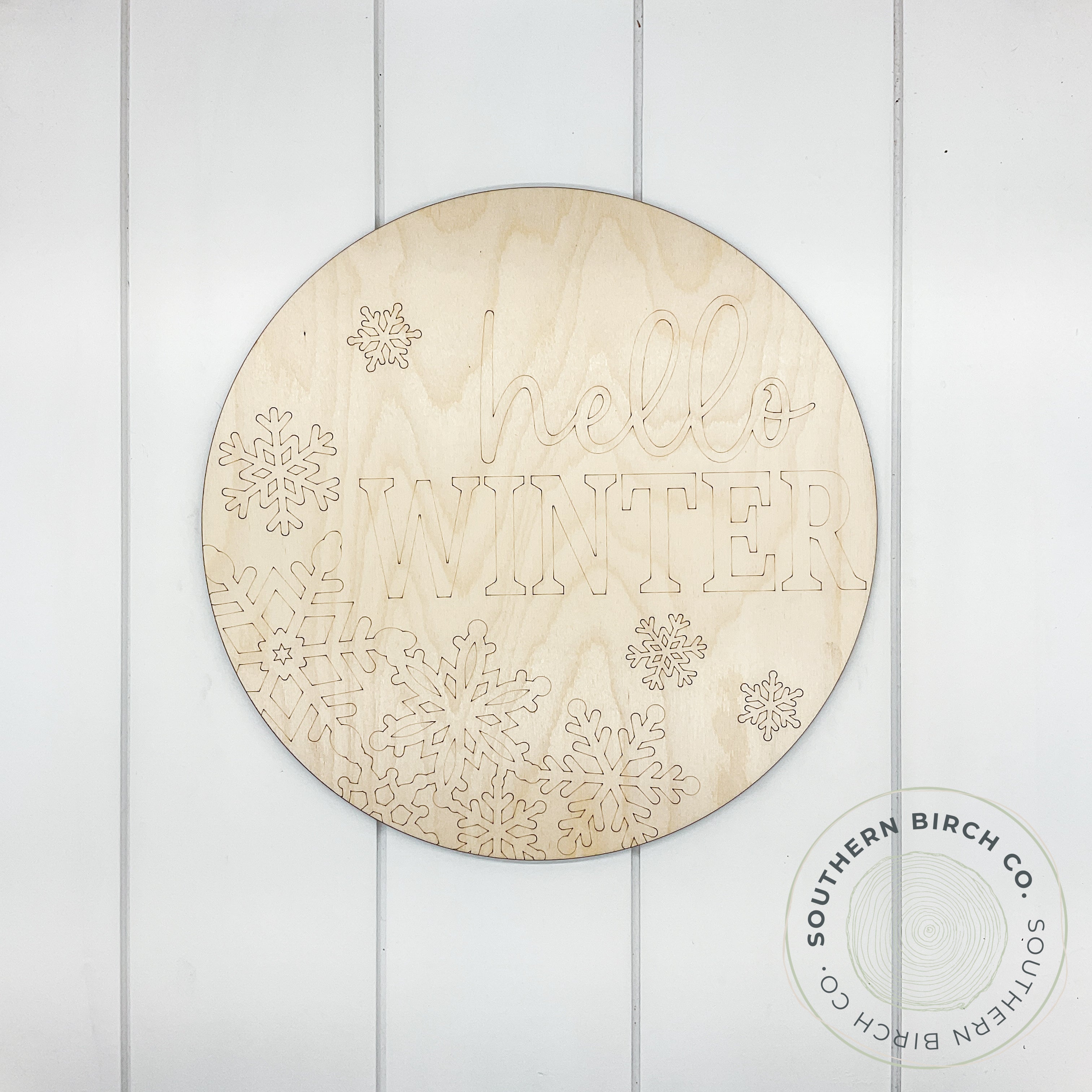 Hello Winter Etched Round Blank (Snowflakes)