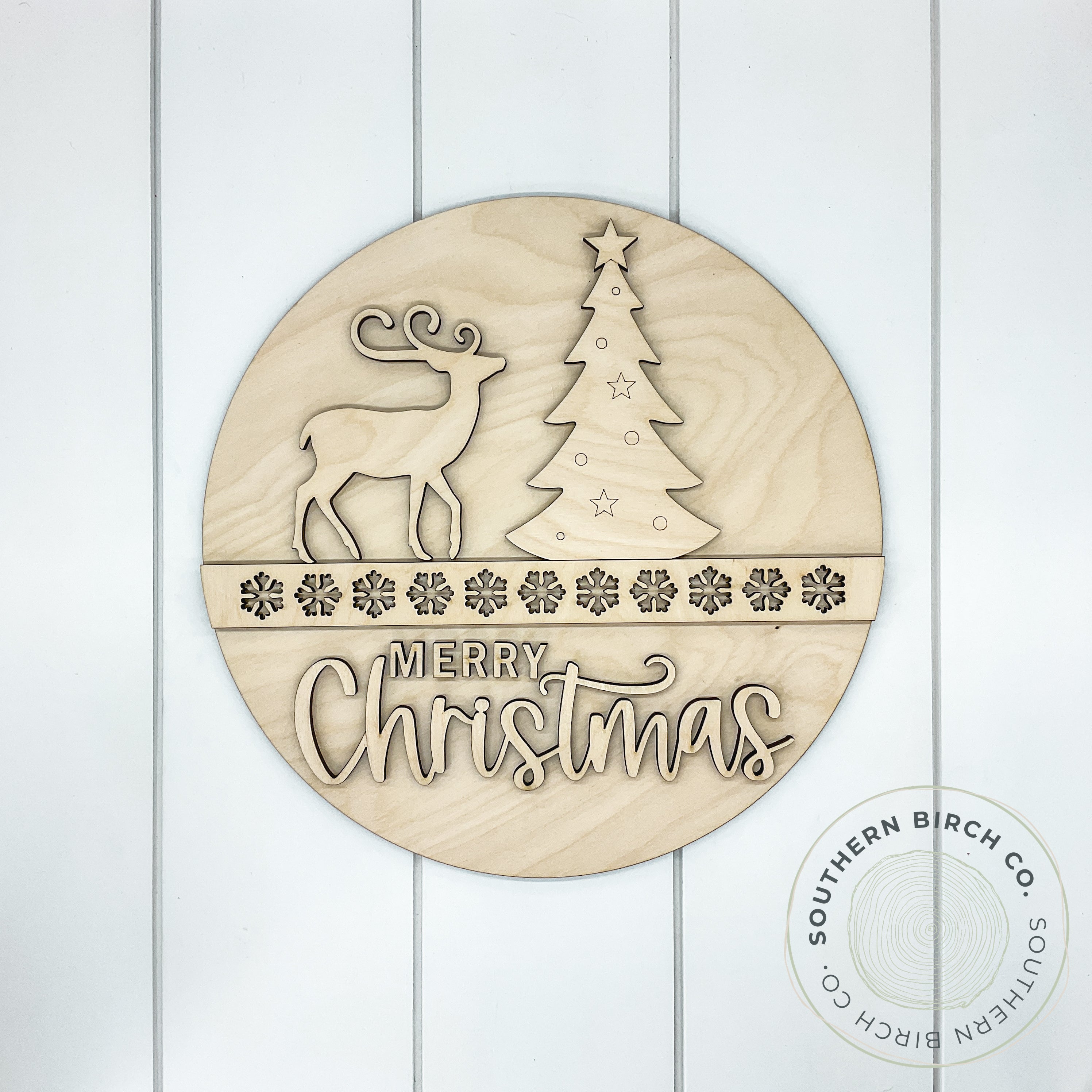 Merry Christmas 3D Round Blank (Reindeer & Tree)