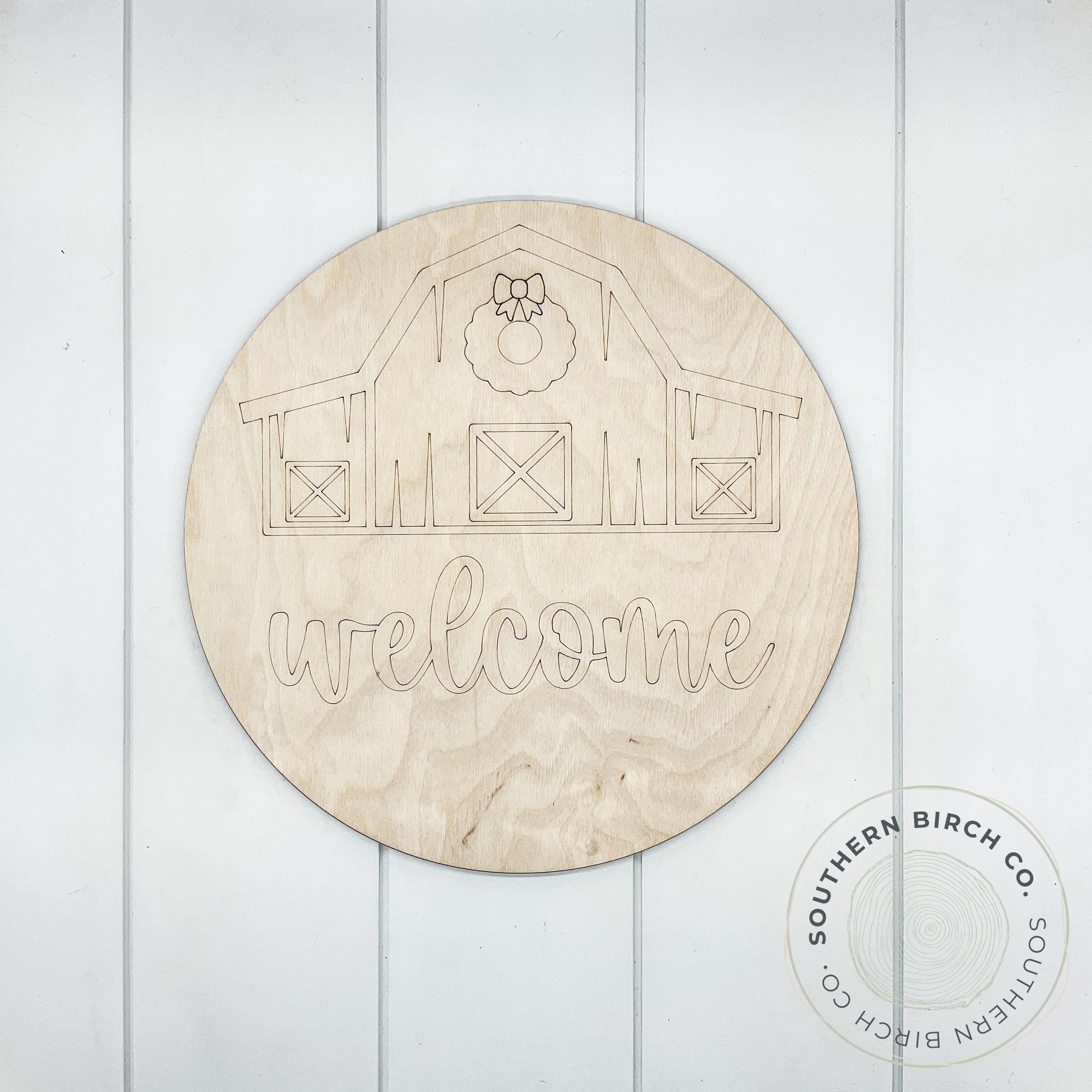 Welcome Etched Round Blank (Christmas Barn)