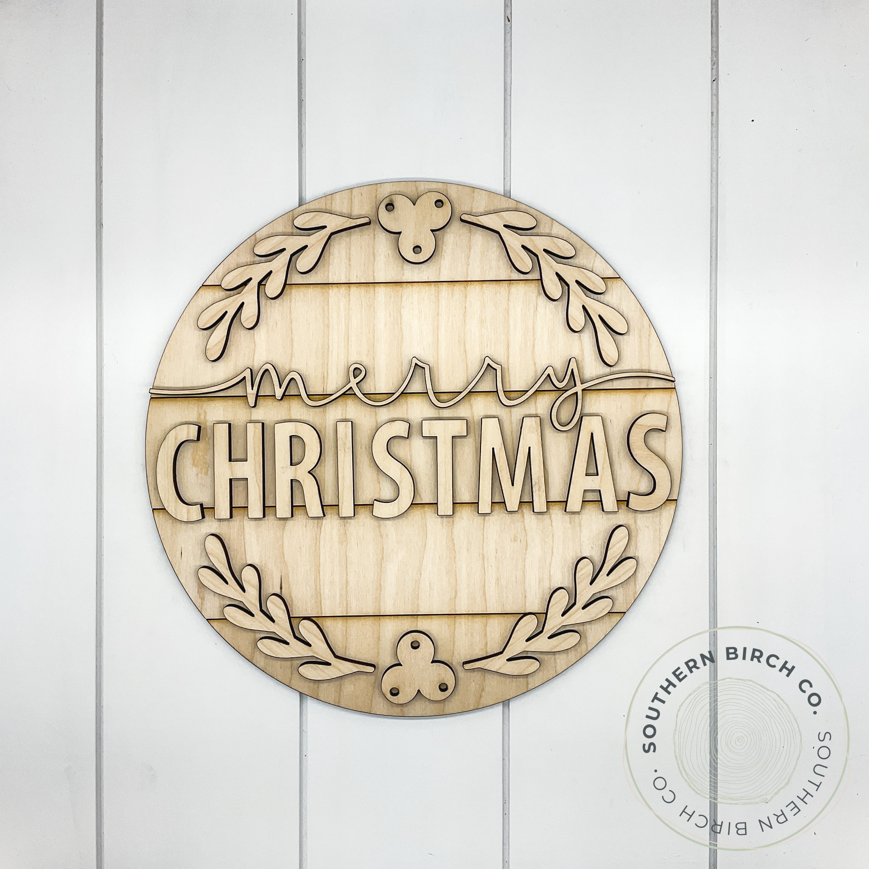 Merry Christmas 3D Round Blank (Shiplap)