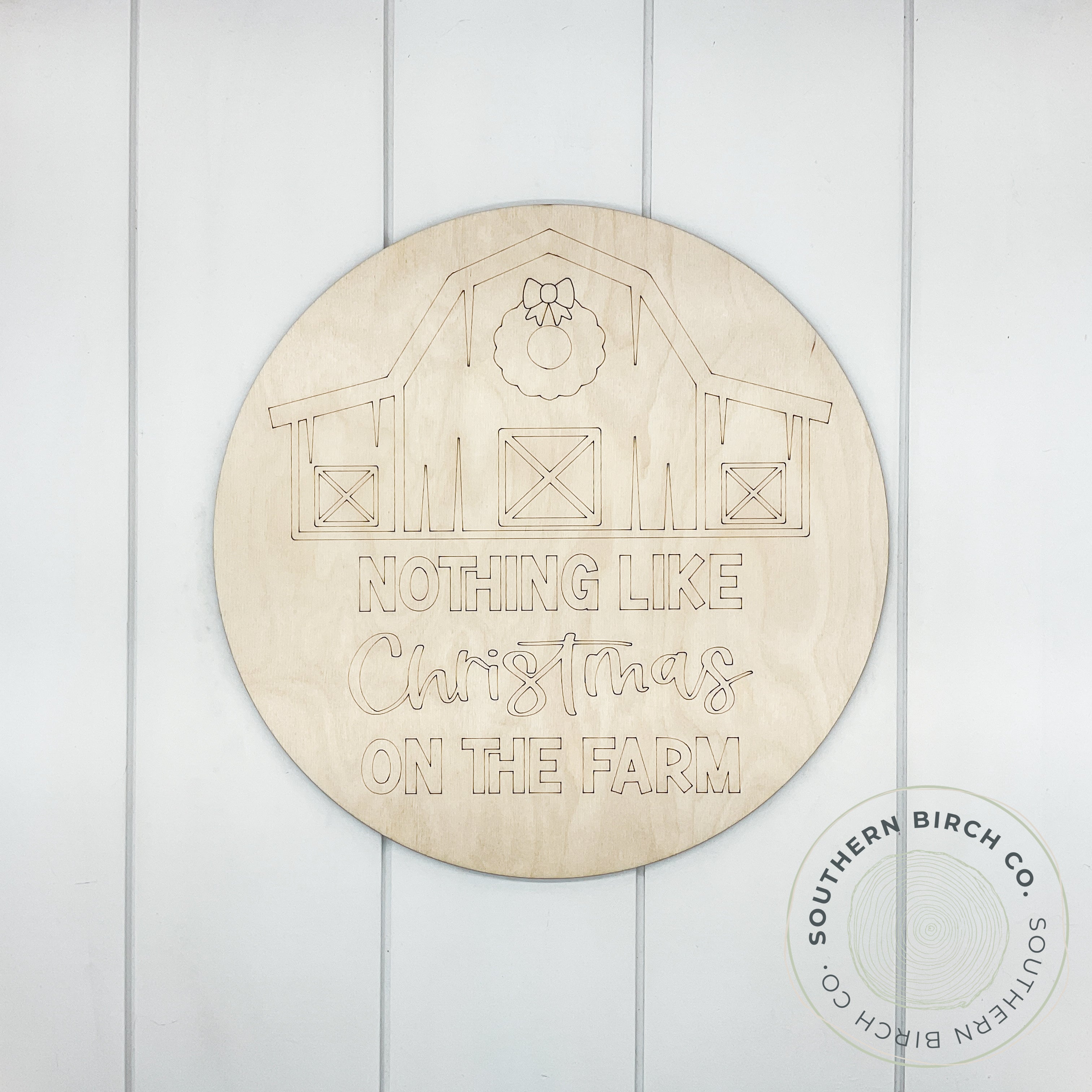 Christmas on the Farm Etched Round Blank