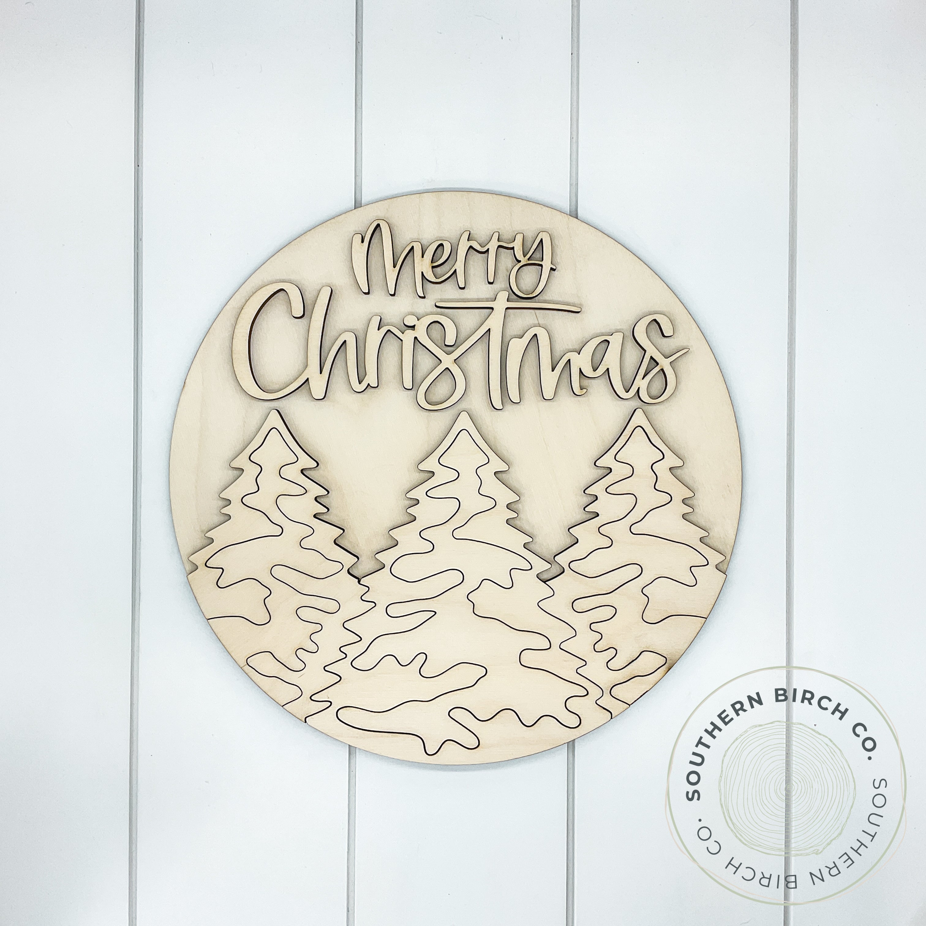 Merry Christmas 3D Round Blank (Winter Trees)
