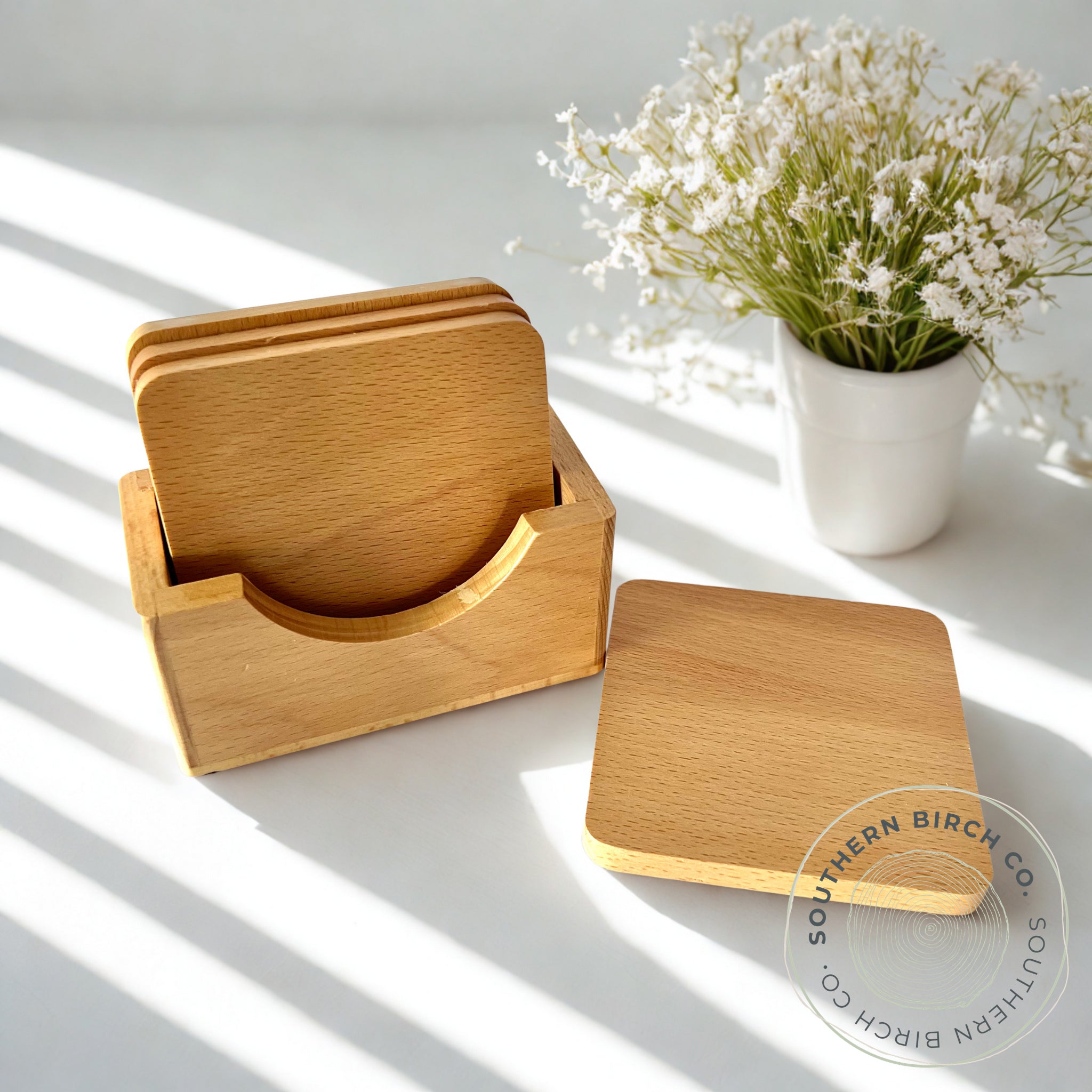 Beech Wood Coaster Set (Square)