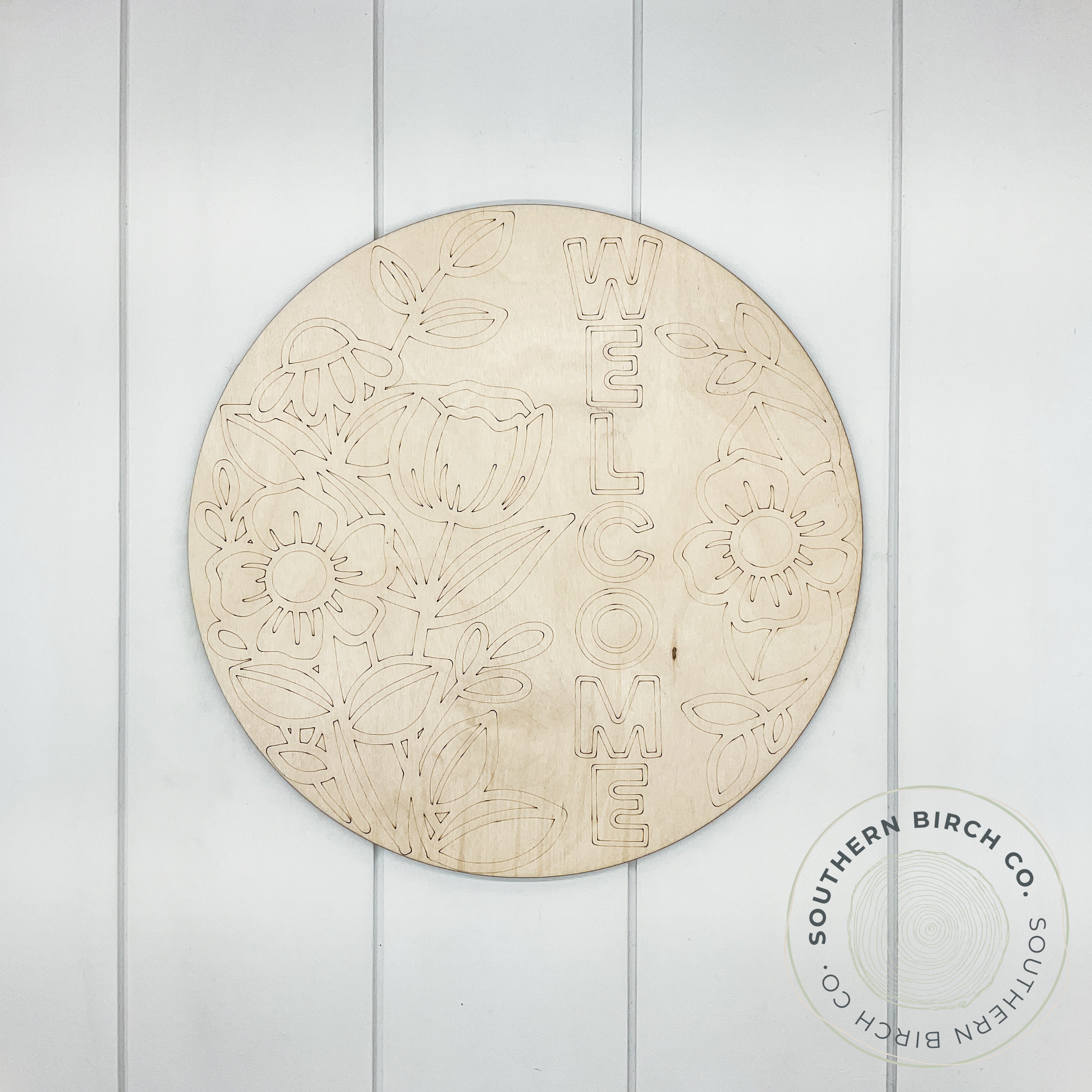 Welcome Etched Round Blank (Floral Outline)