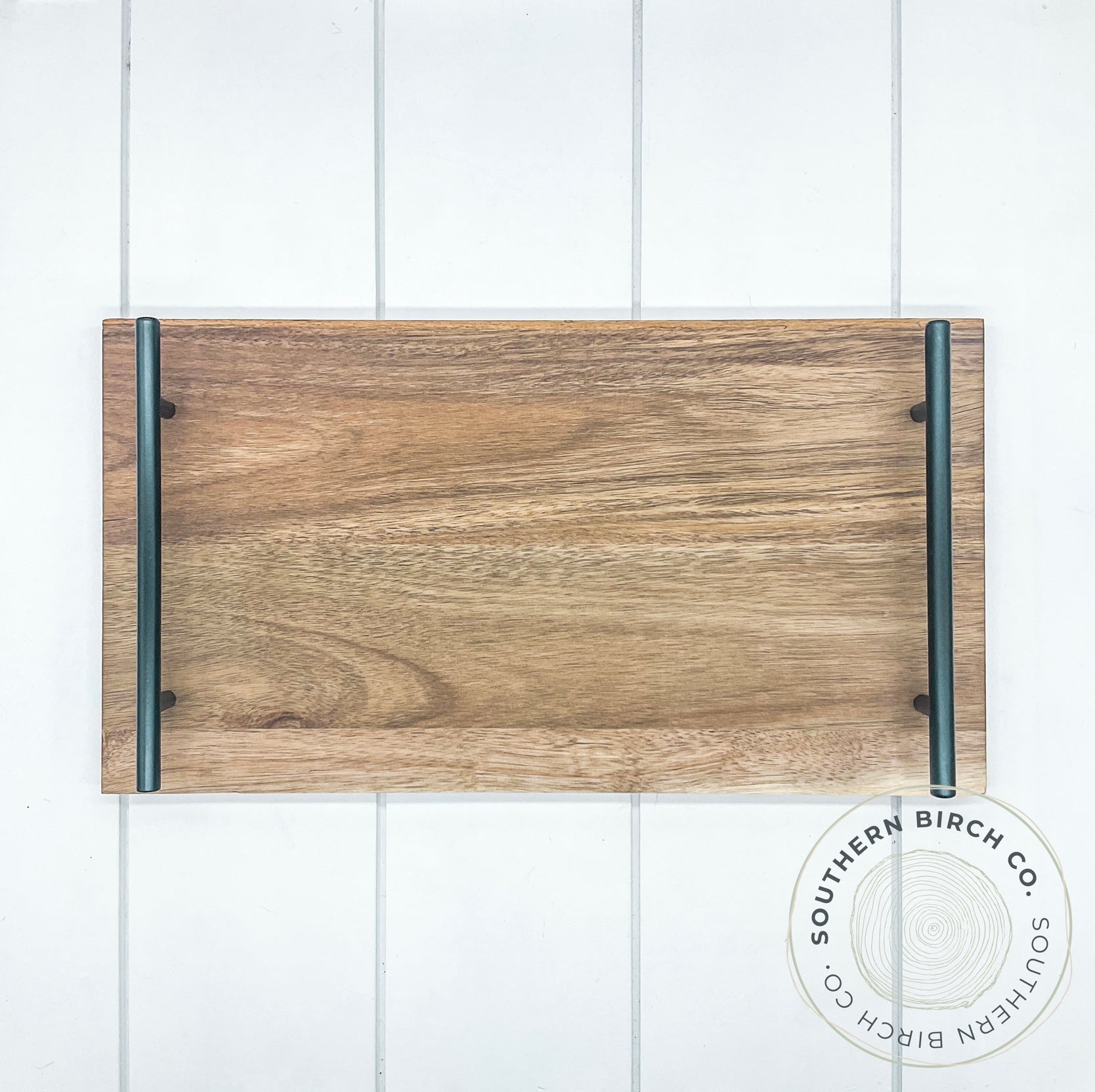 Acacia Wood Serving Tray (Black Handles)