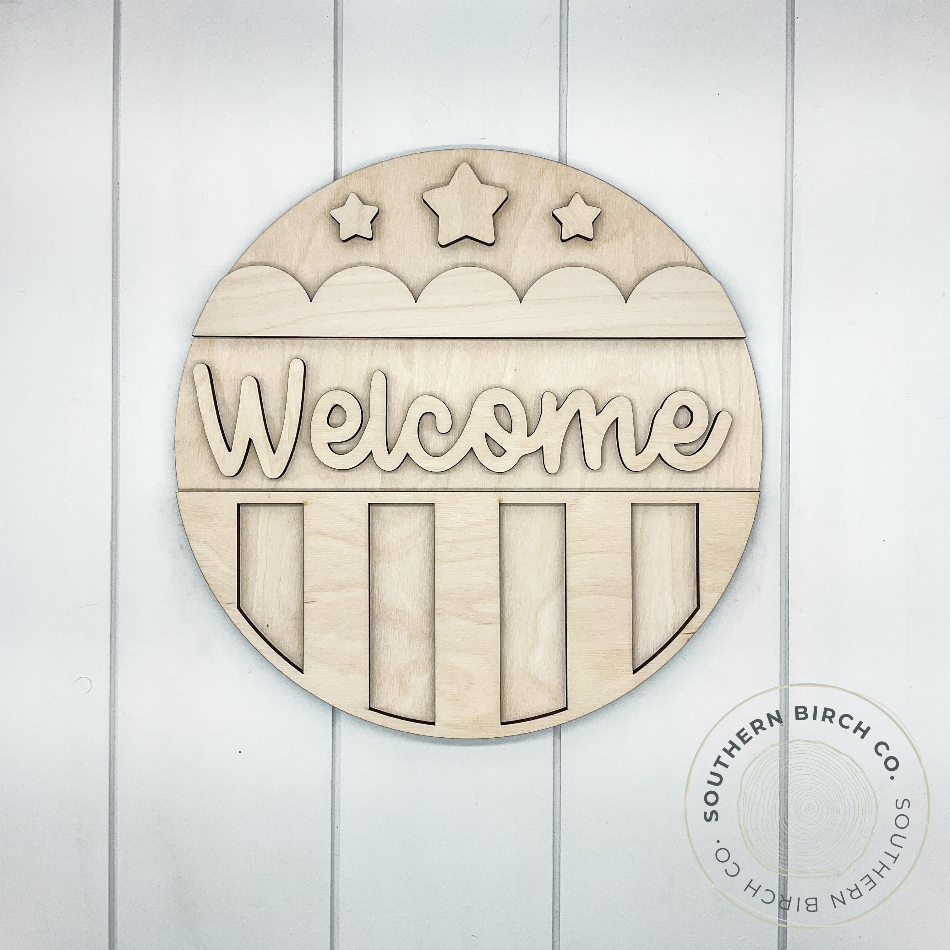 Welcome 3D Round Blank (Patriotic Script)