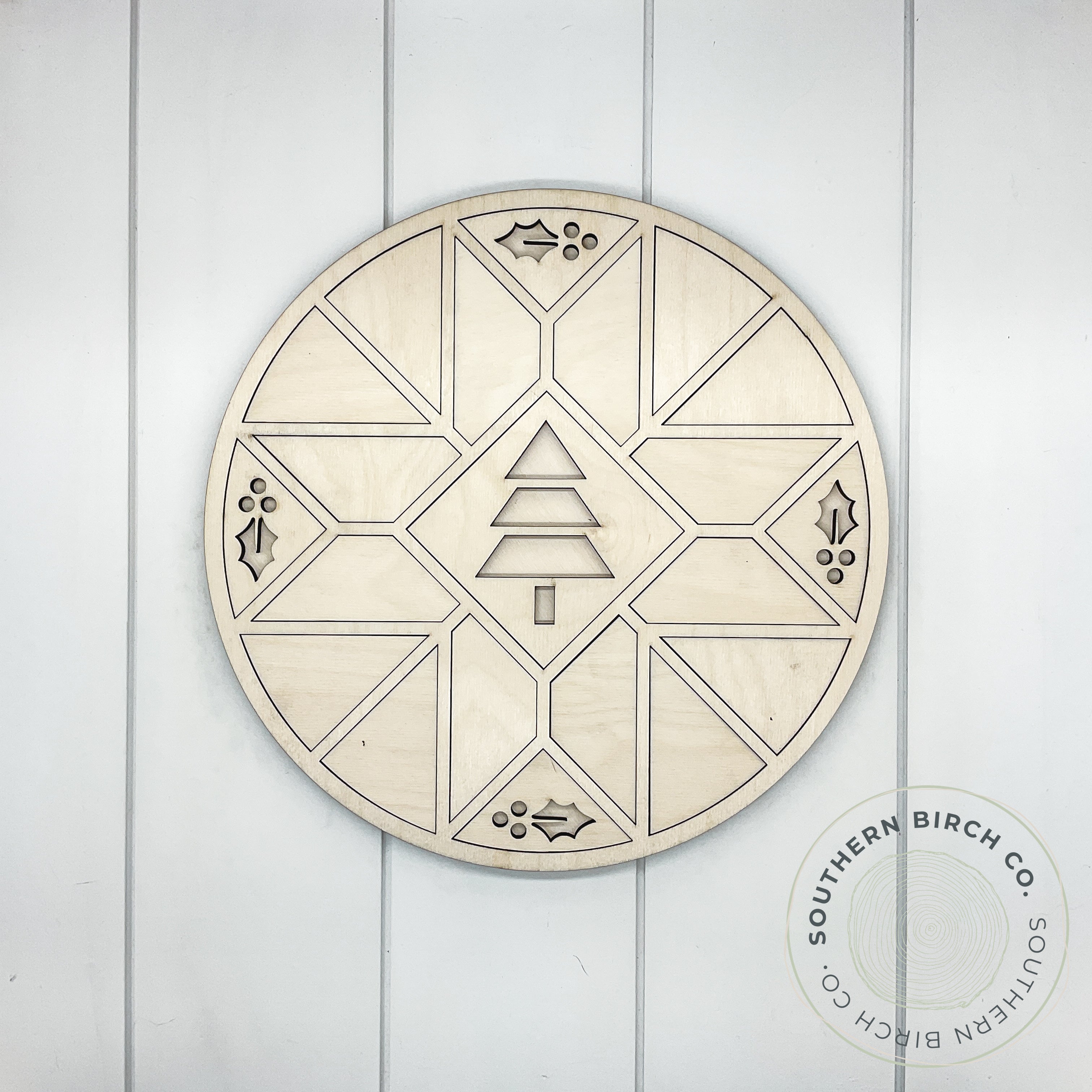 Christmas Barn Quilt 3D Round Blank