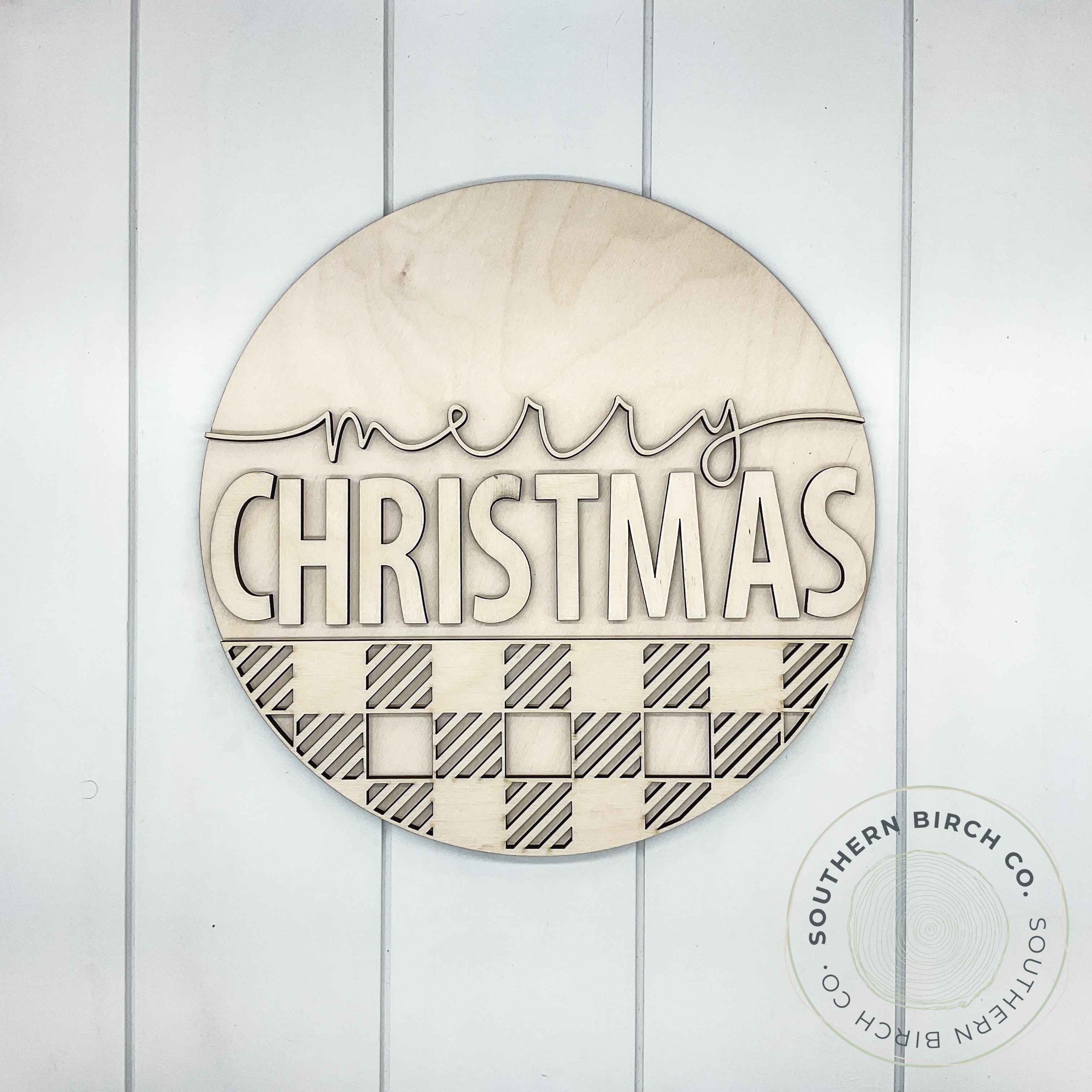 Merry Christmas 3D Round Blank (Buffalo Plaid)