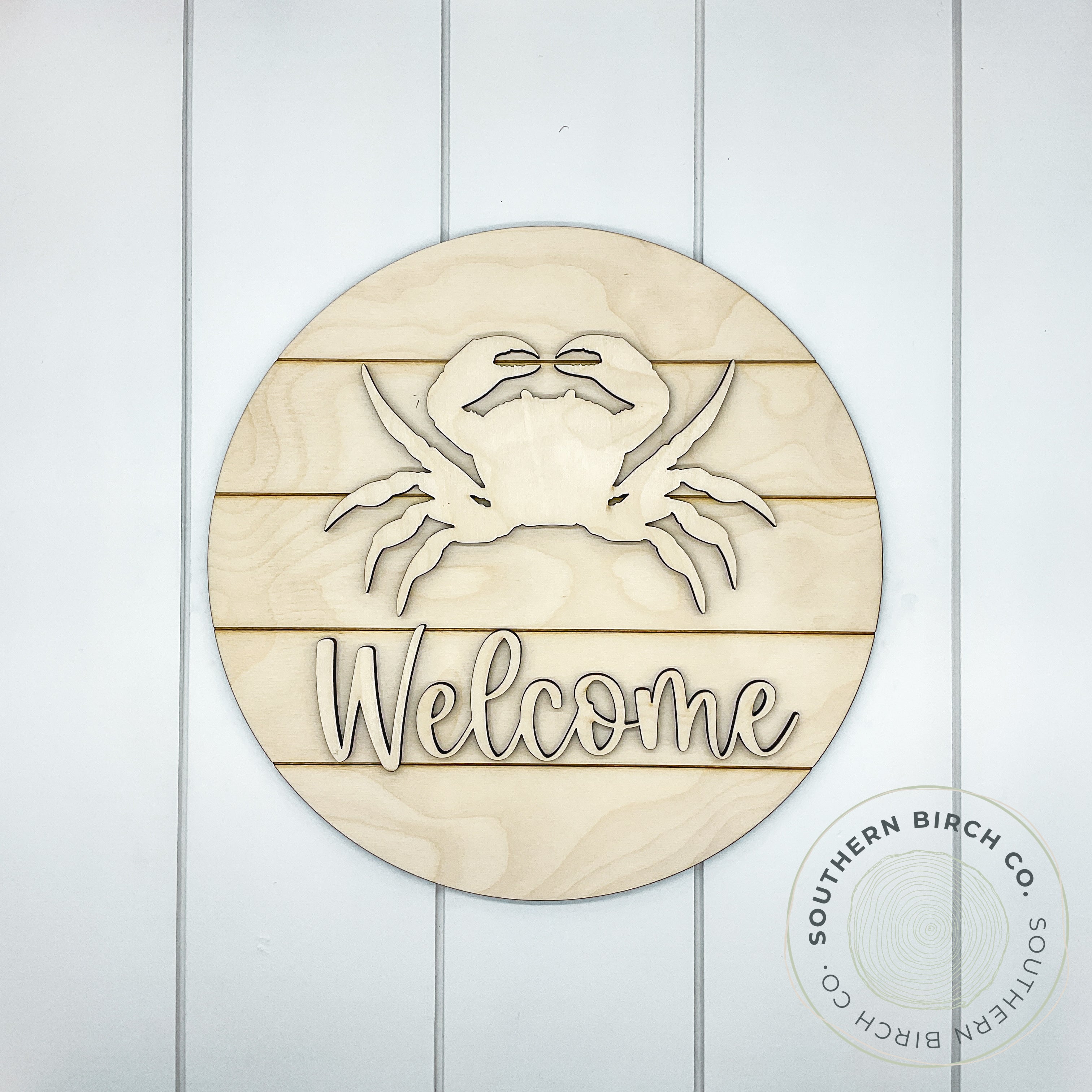 Welcome 3D Round Blank (Shiplap Crab)