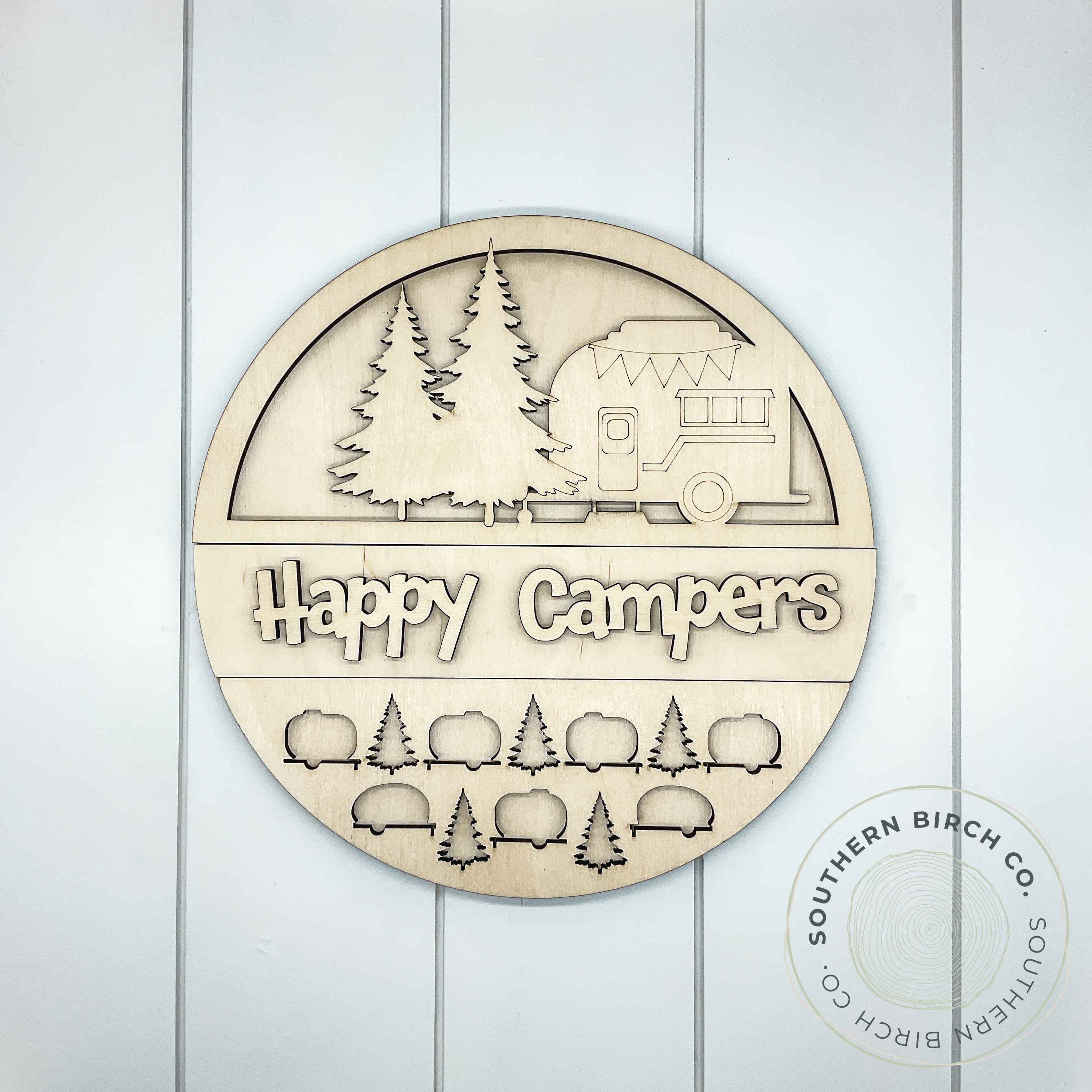 Happy Campers 3D Round Blank (Trees)