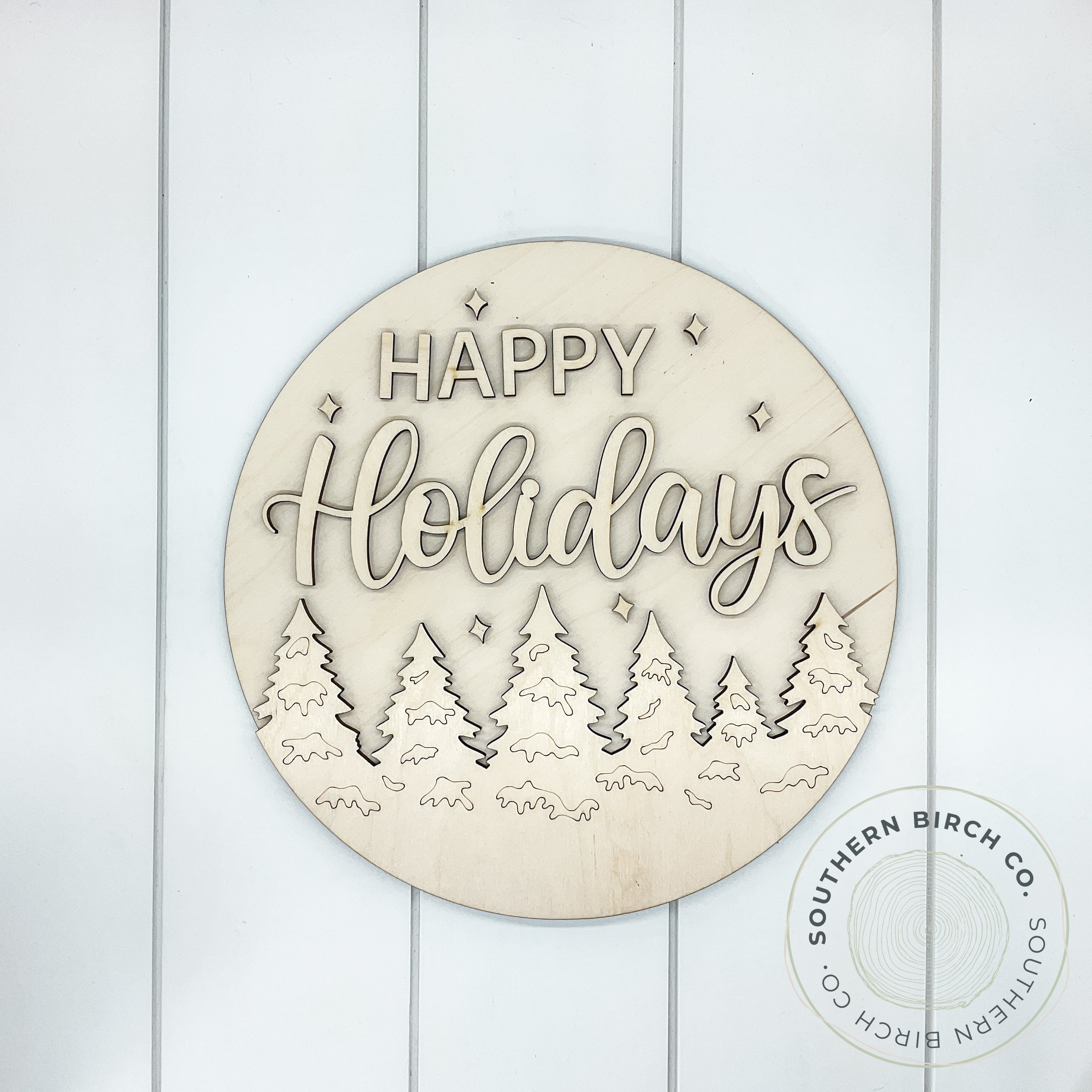 Happy Holidays 3D Round Blank (Forest)