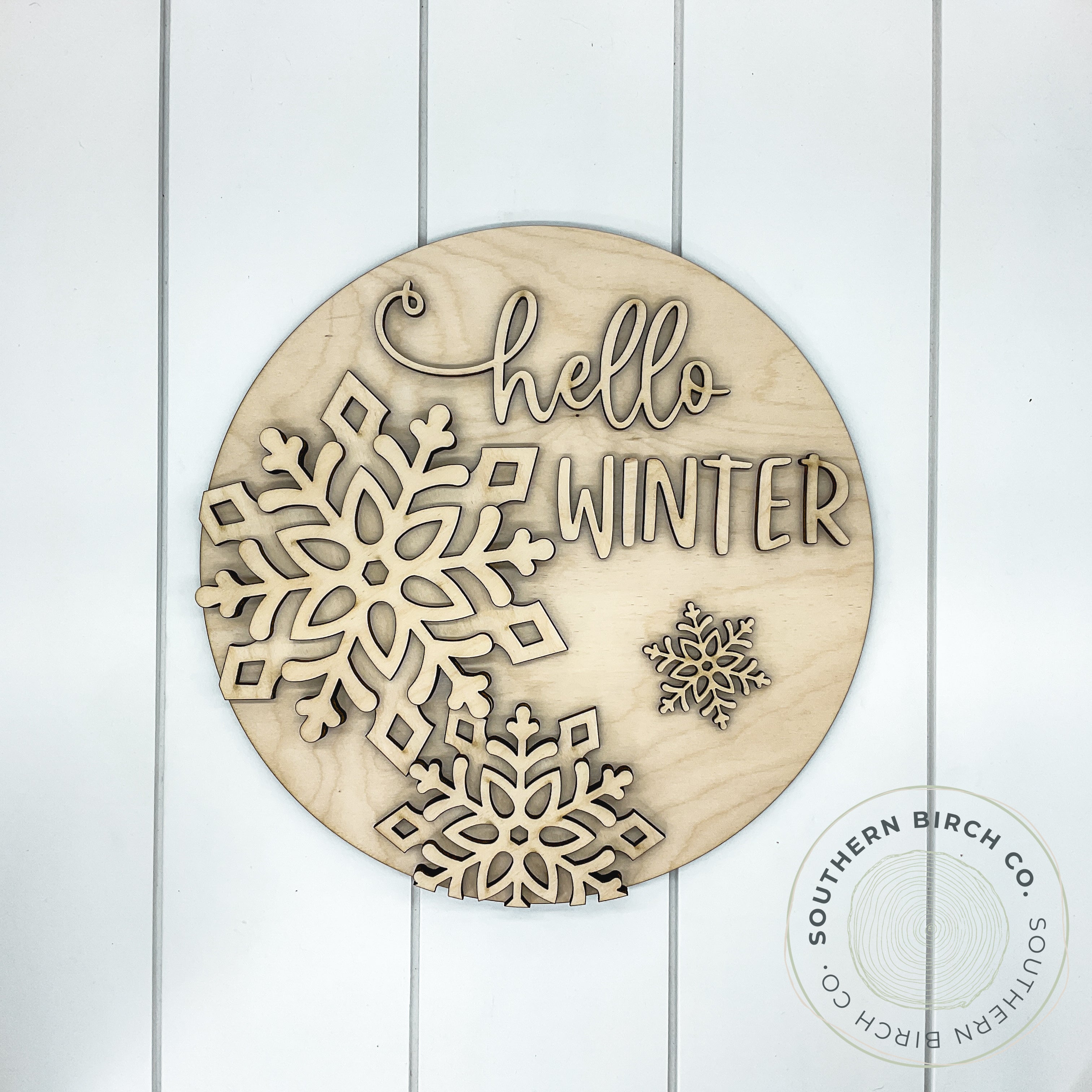 Hello Winter 3D Round Blank (Snowflake Duo)