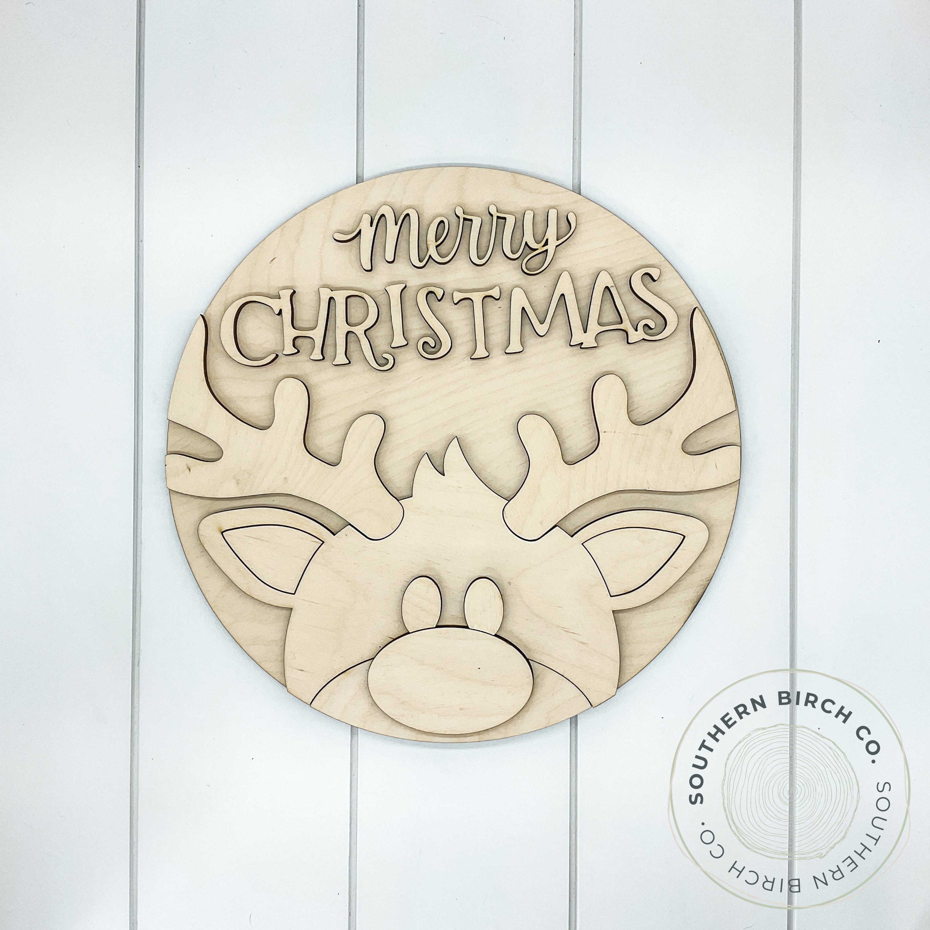 Merry Christmas 3D Round Blank (Reindeer)