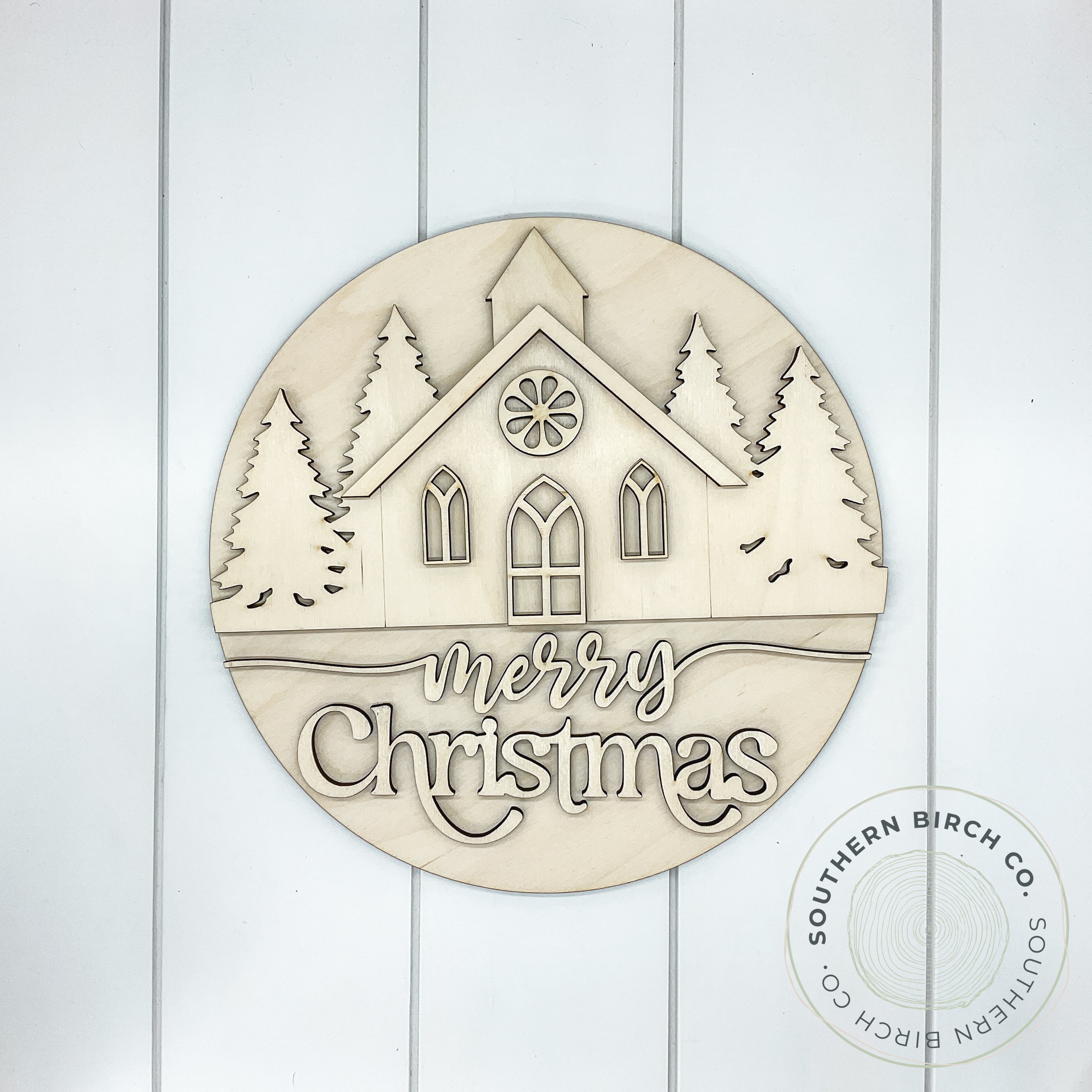 Merry Christmas 3D Round Blank (Church)