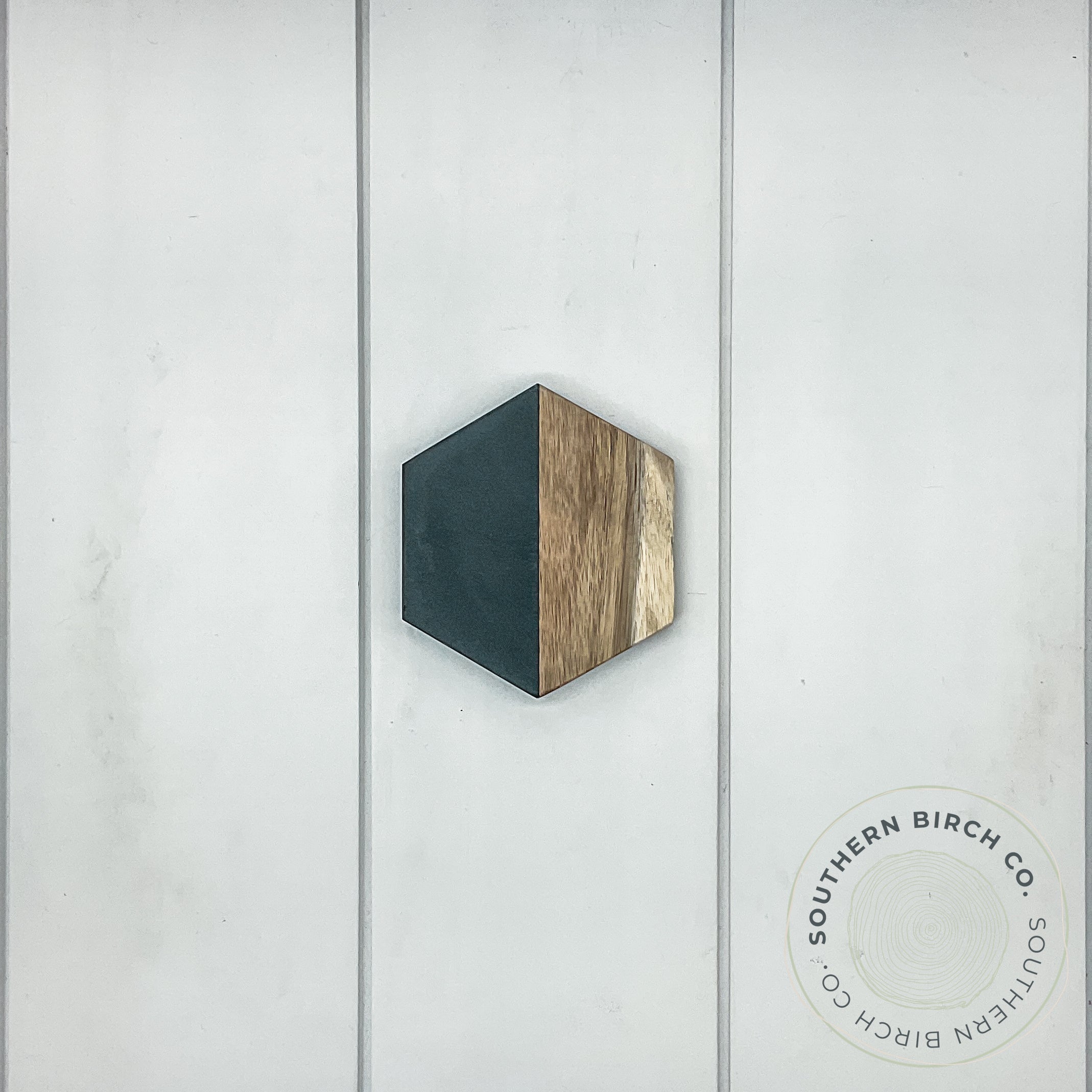 Marble and Acacia Wood Coasters (Black Hexagon)