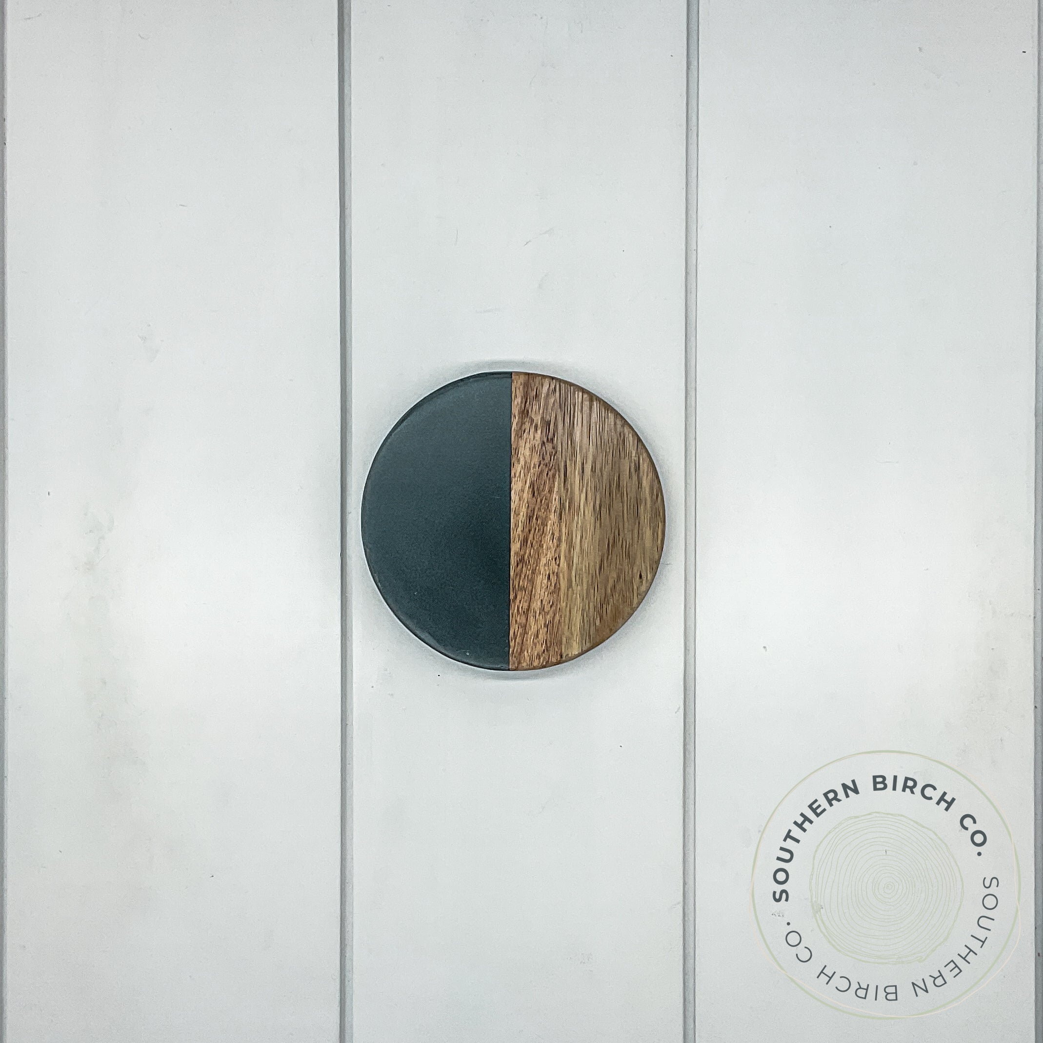 Marble and Acacia Wood Coasters (Black Round)