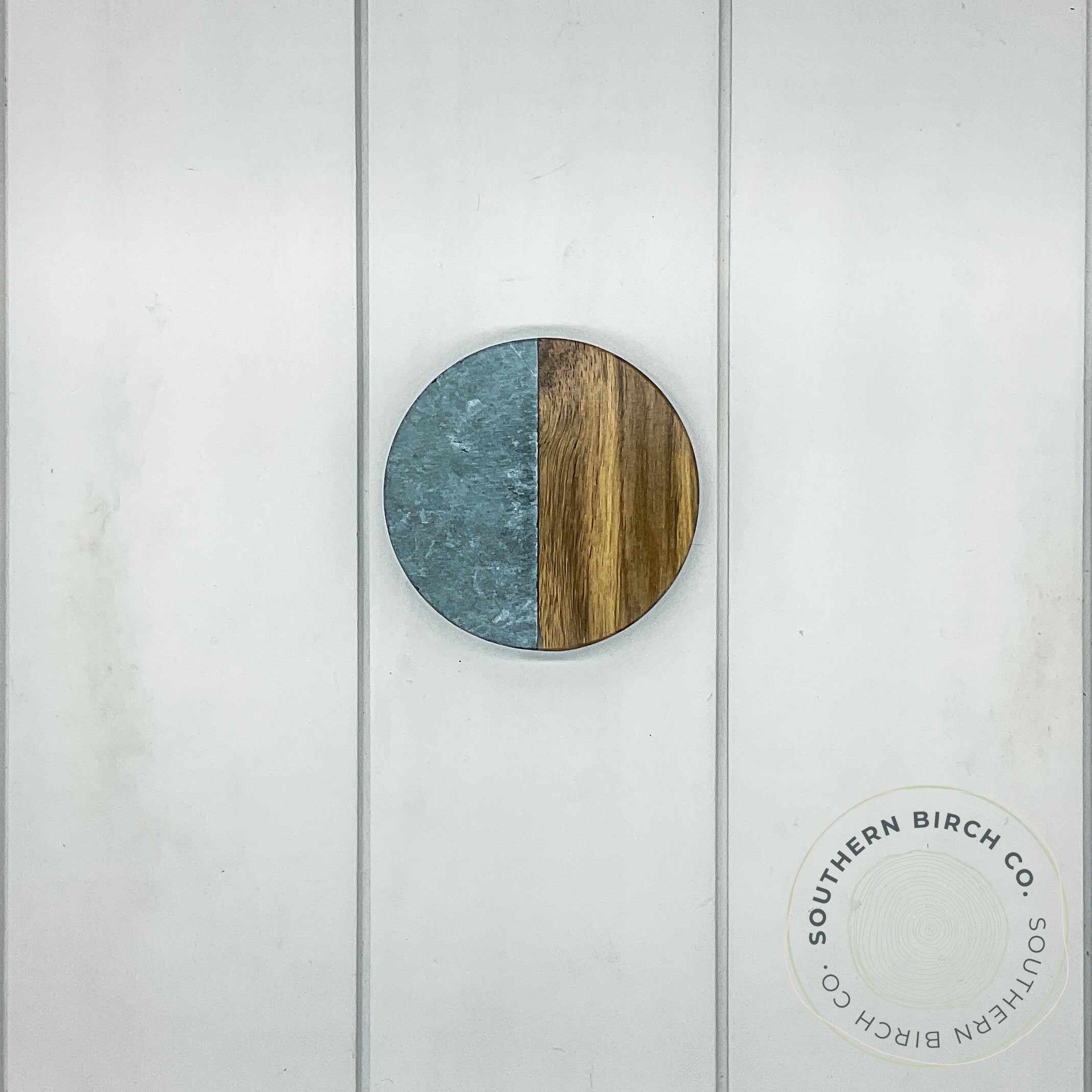 Marble and Acacia Wood Coasters (Gray Round)