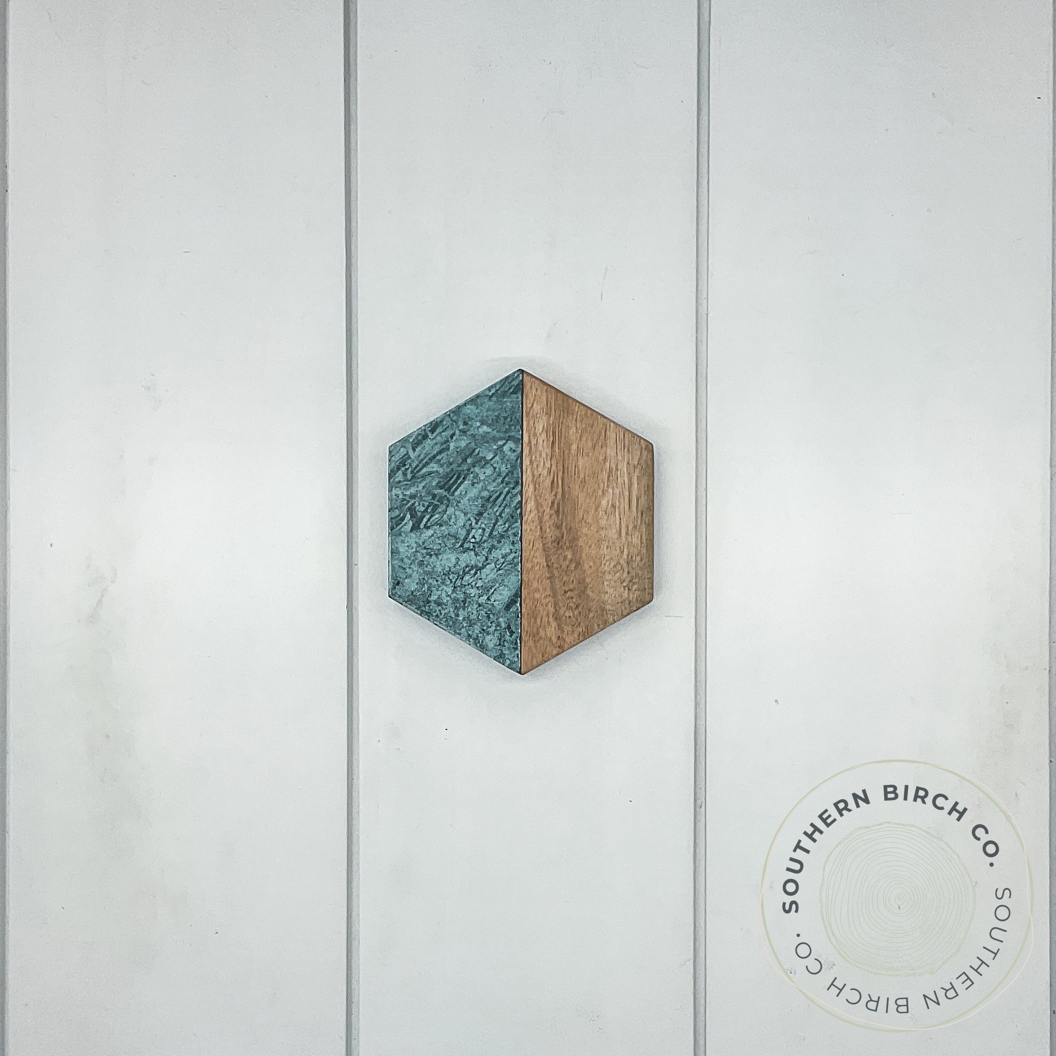 Marble and Acacia Wood Coasters (Green Hexagon)