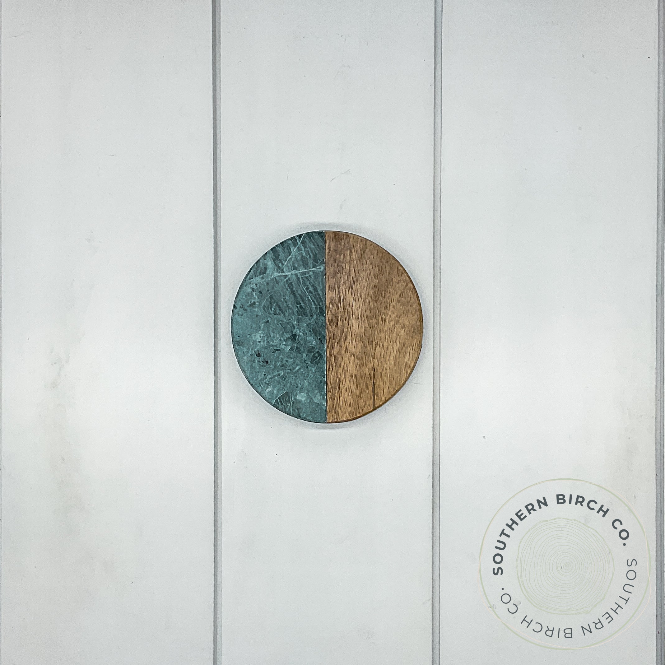 Marble and Acacia Wood Coasters (Green Round)