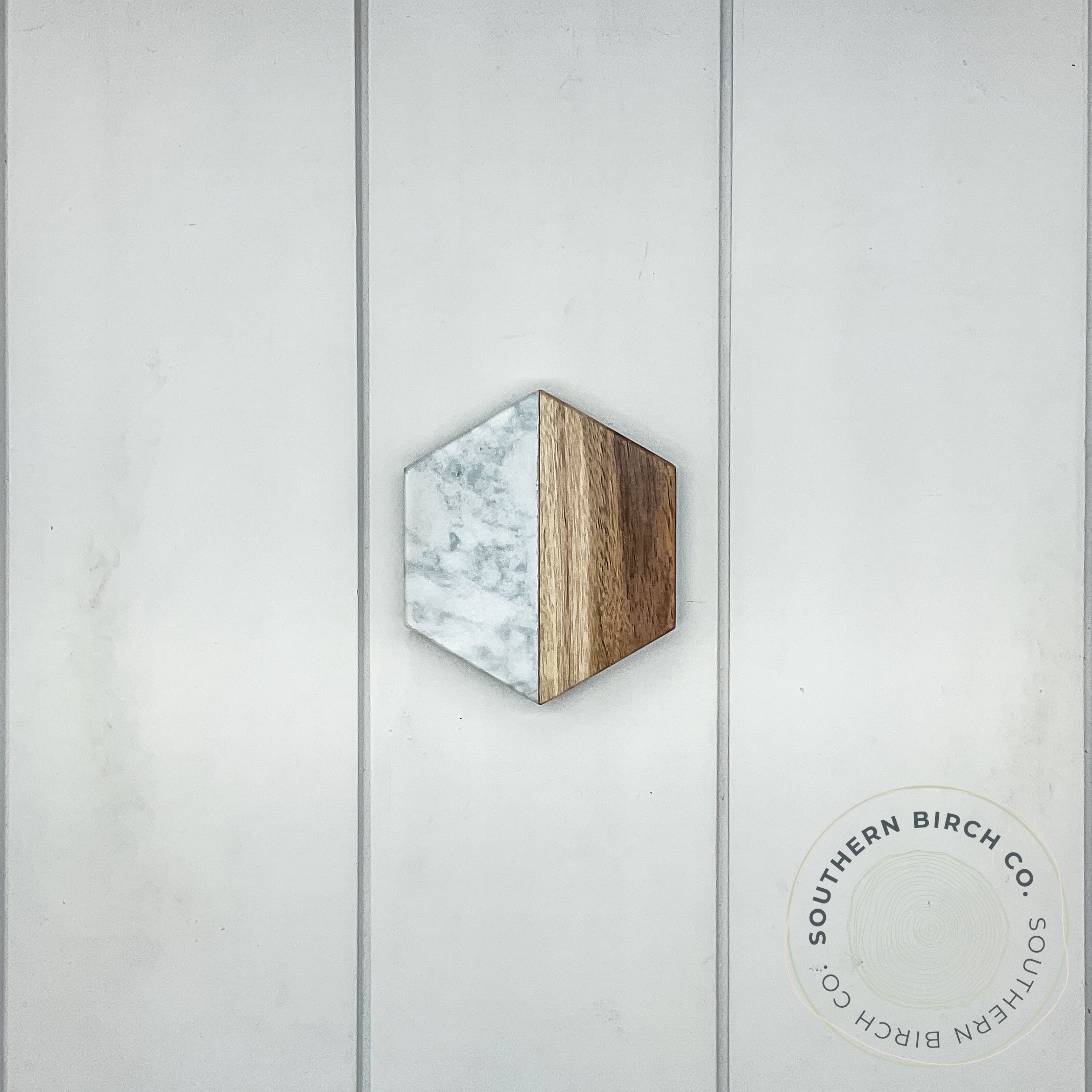 Marble and Acacia Wood Coasters (White Hexagon)
