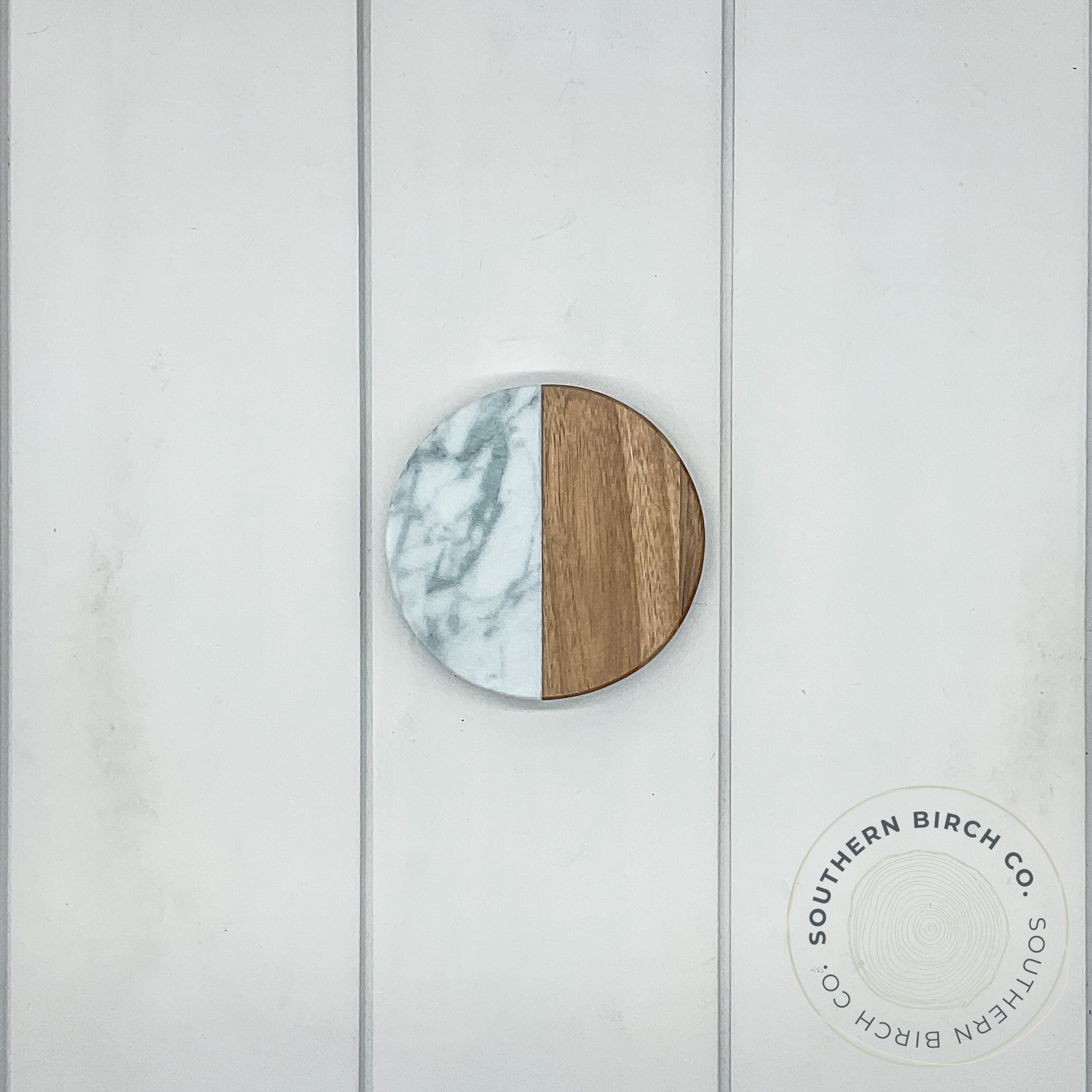Marble and Acacia Wood Coasters (White Round)