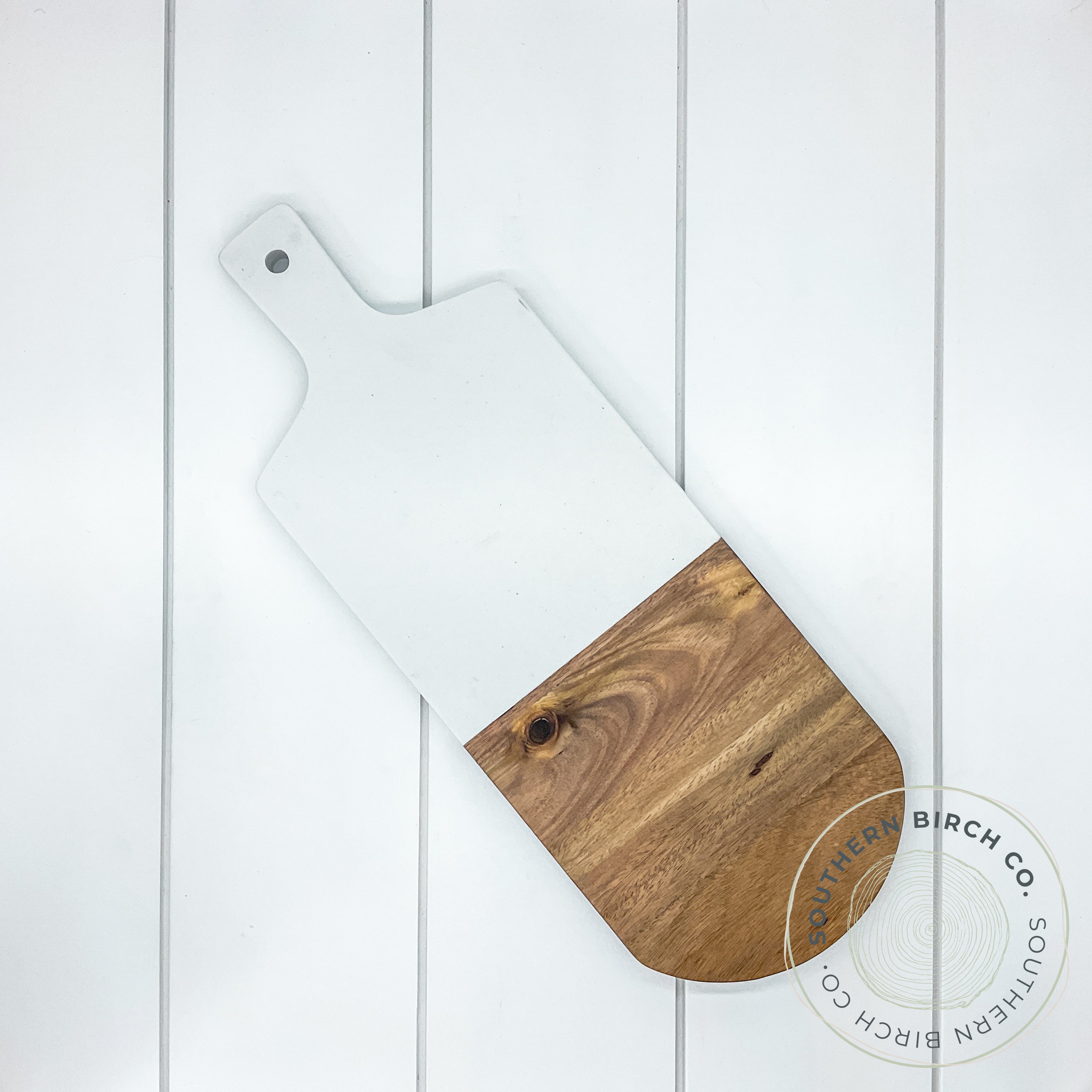 Marble and Acacia Wood Cutting Board (Narrow White)