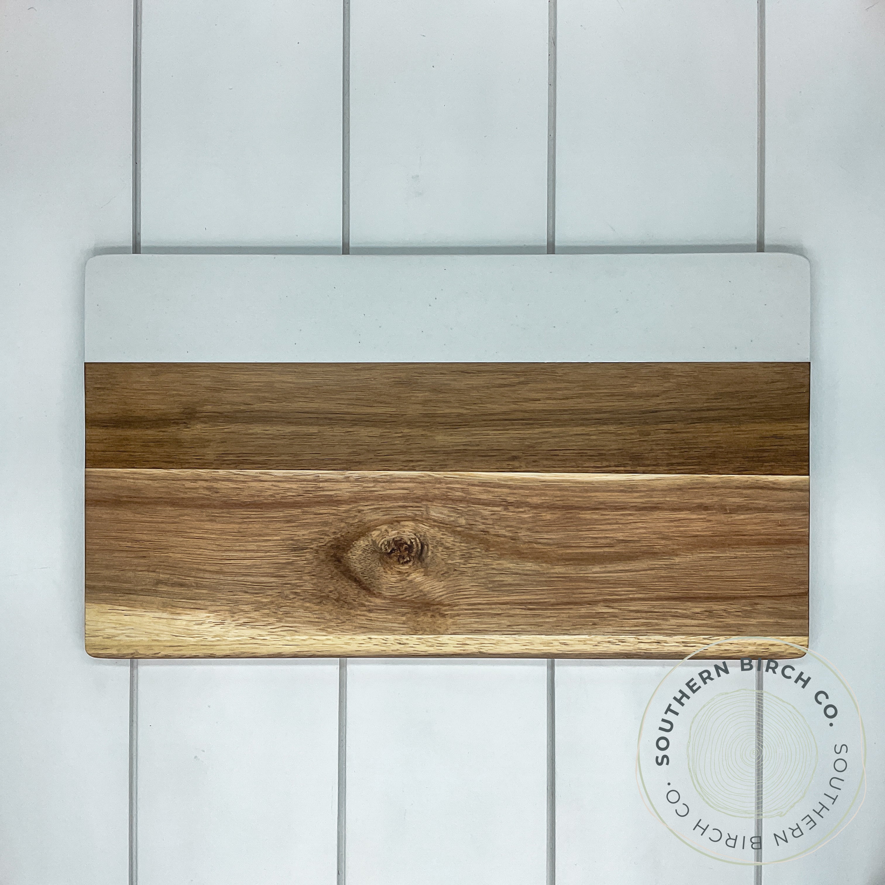 Marble and Acacia Wood Rectangular Cutting Board (Large White)