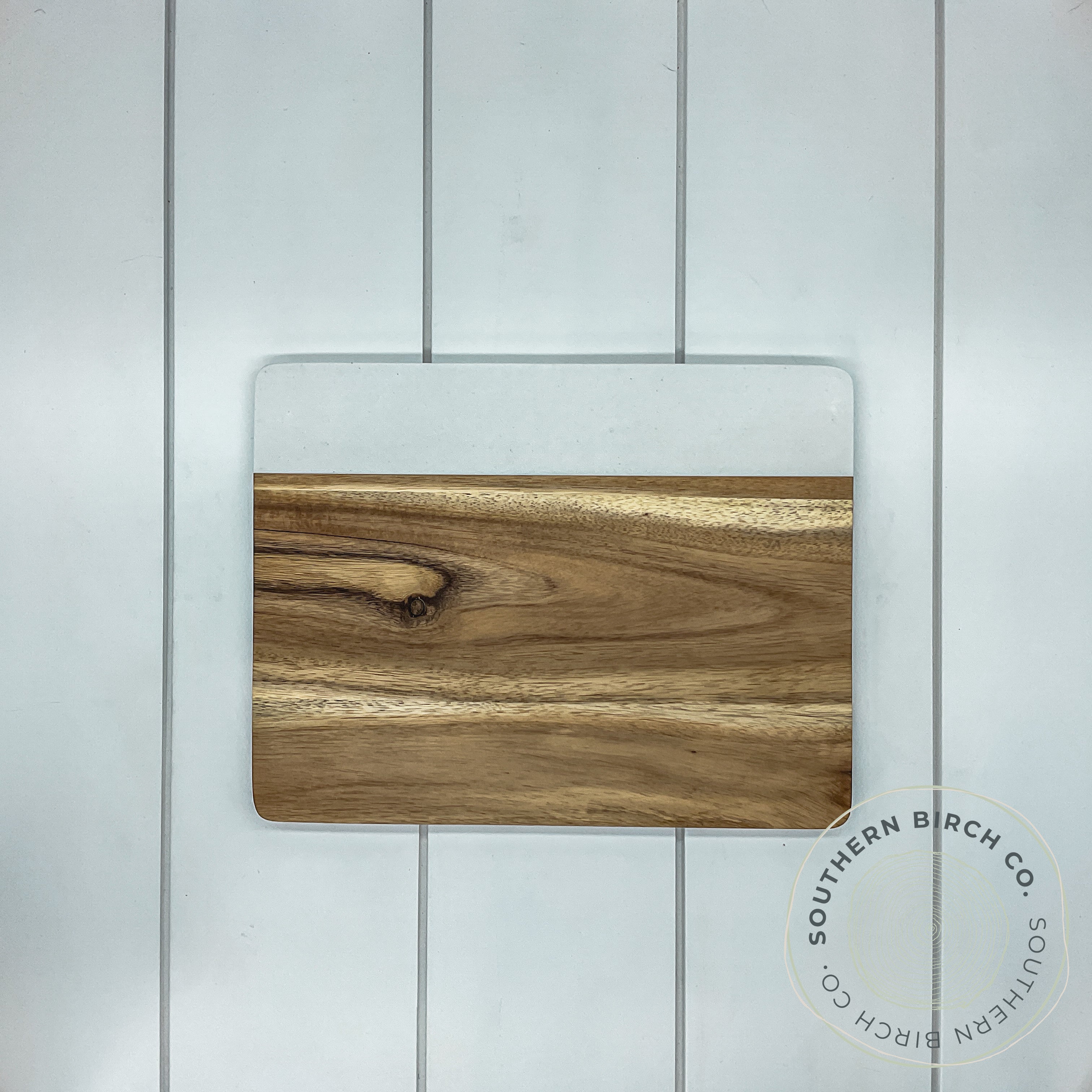 Marble and Acacia Wood Rectangular Cutting Board (Small White)