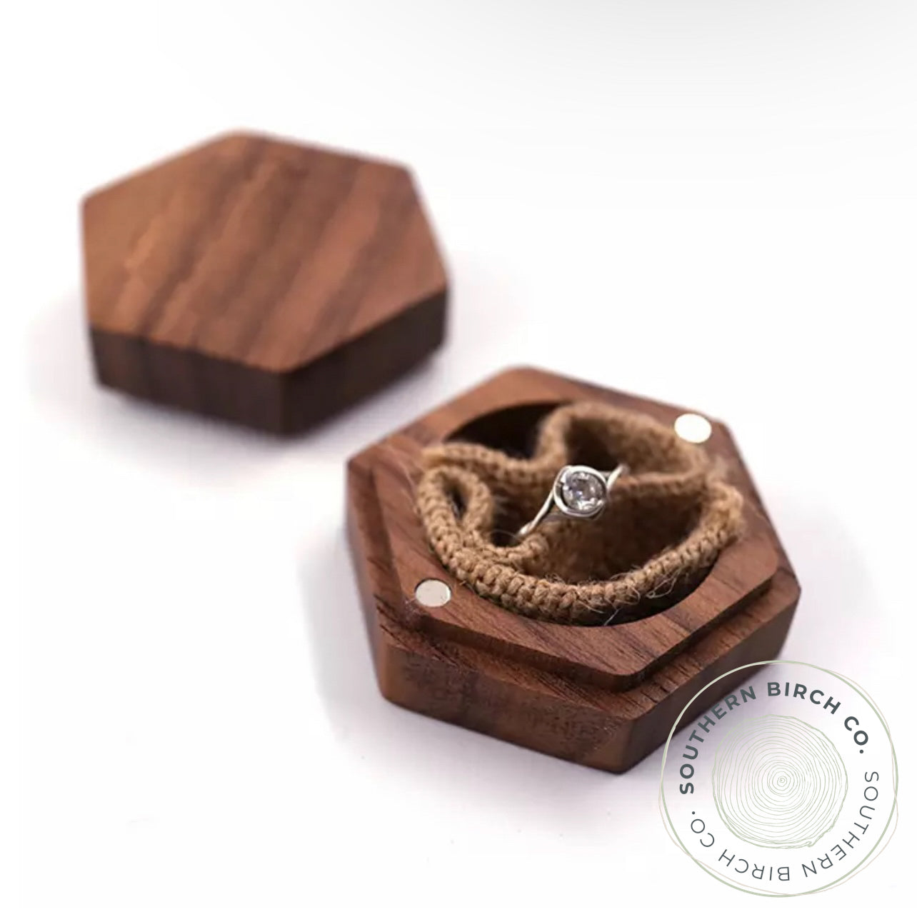 Walnut Wood Ring Box (Hexagon)