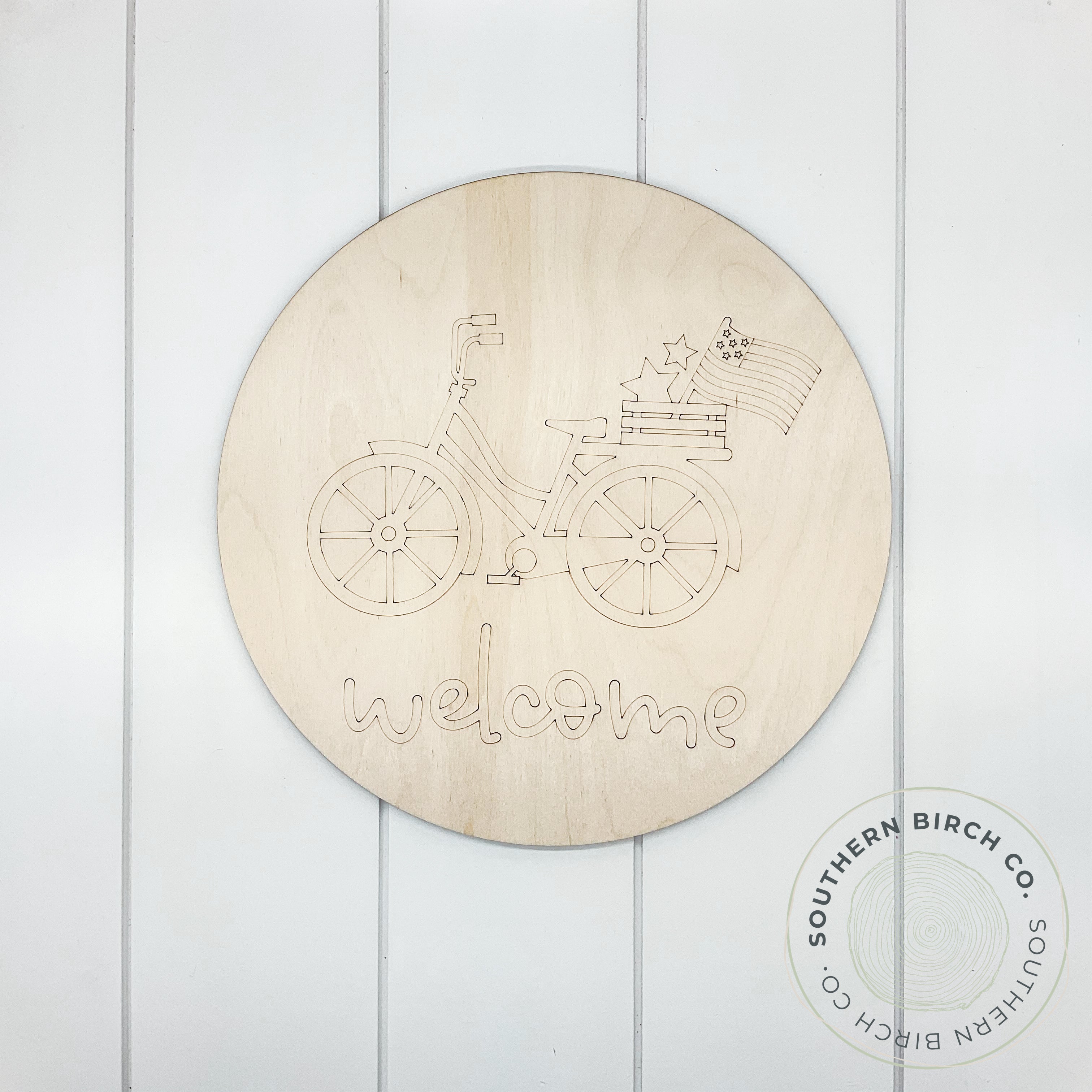 Welcome Etched Round Blank (Patriotic Bicycle)
