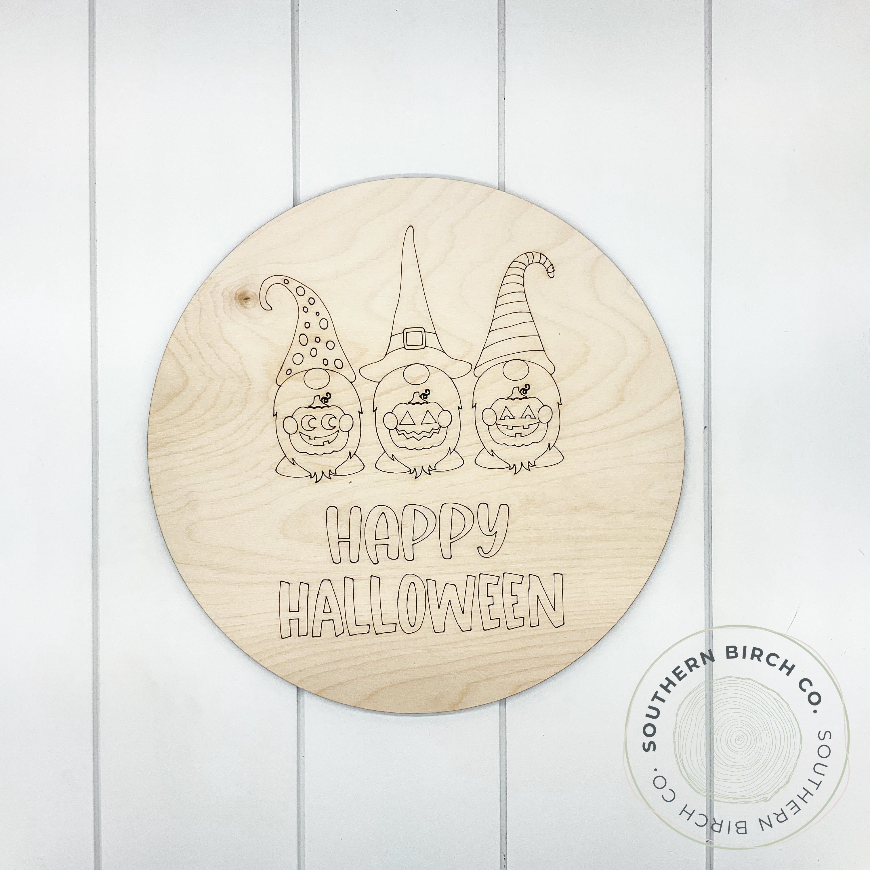 Gnome Trio Round Blank (Happy Halloween)