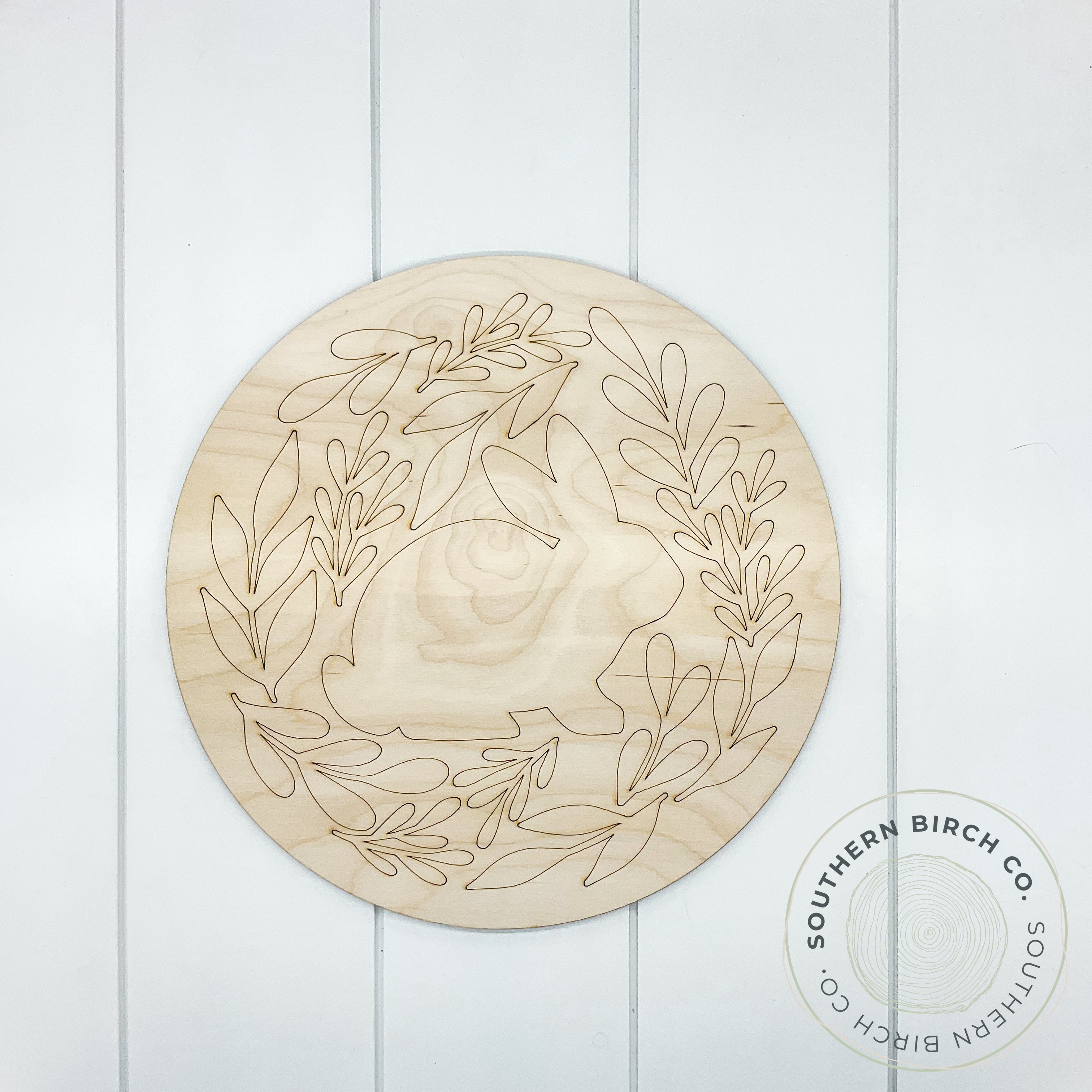 Floral Bunny Etched Round Blank