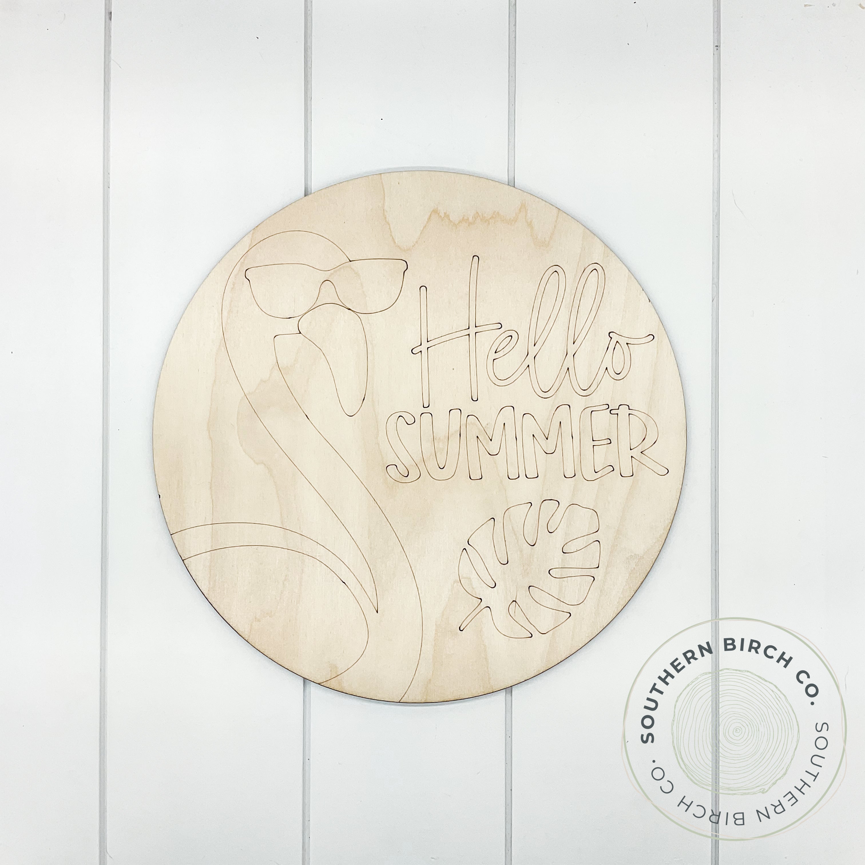 Hello Summer Etched Round Blank (Flamingo)