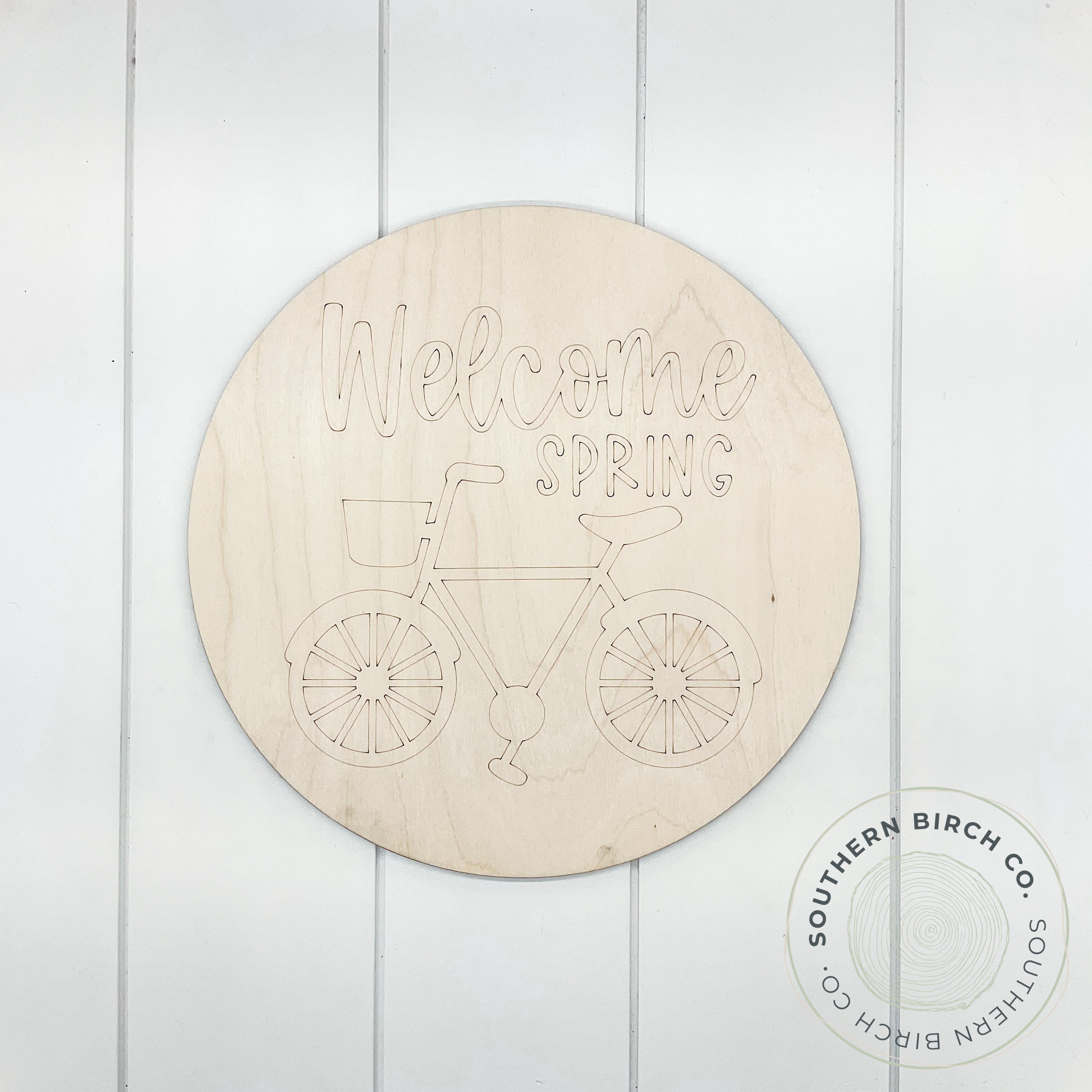 Welcome Spring Etched Round Blank (Bicycle)