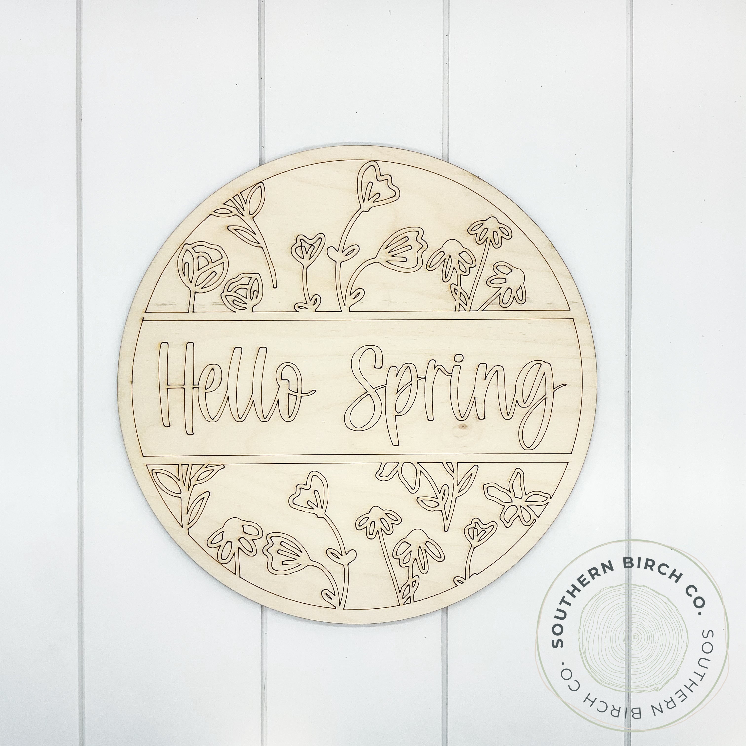 Hello Spring Etched Round Blank (Script)