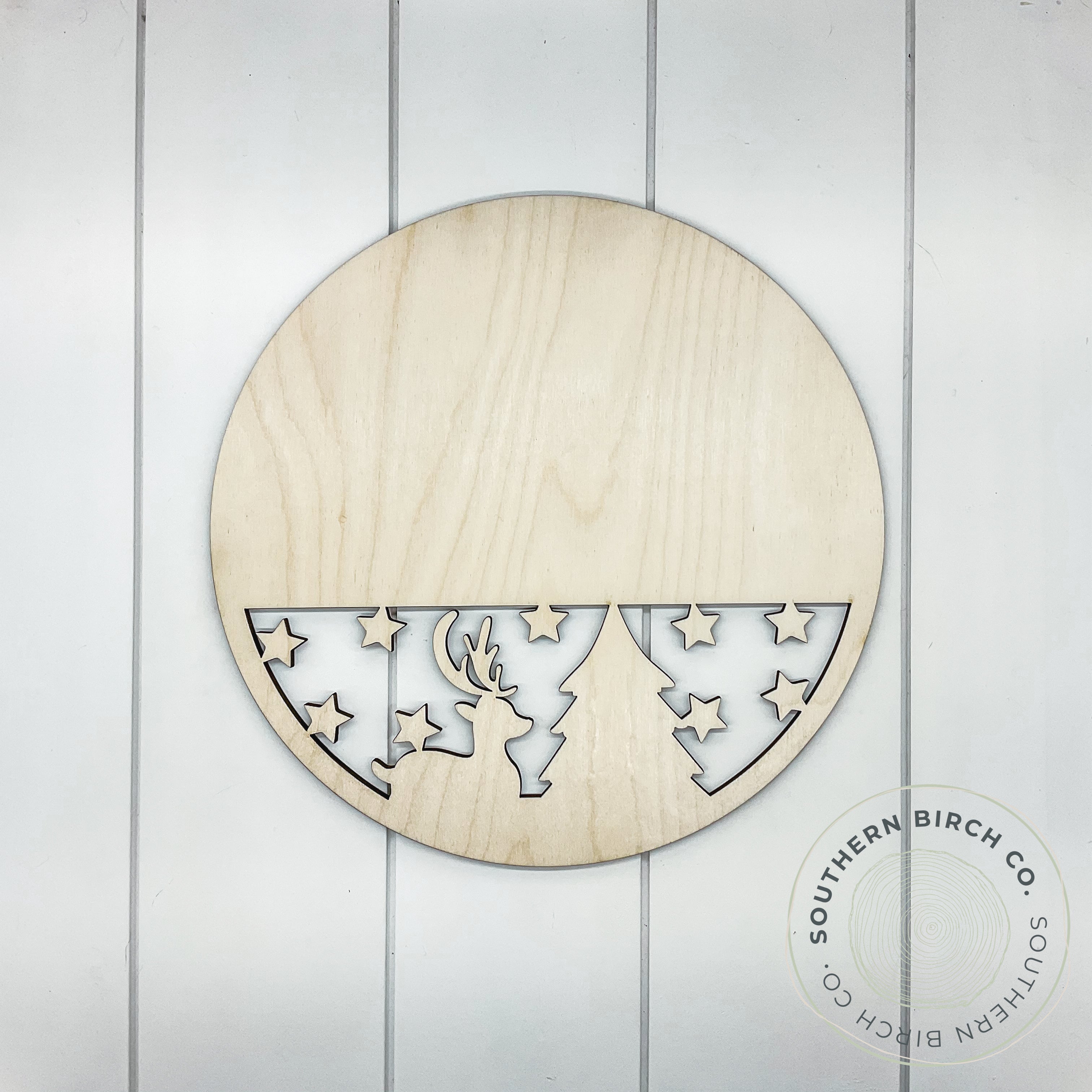 Round Cutout Blank (Half Reindeer and Tree)