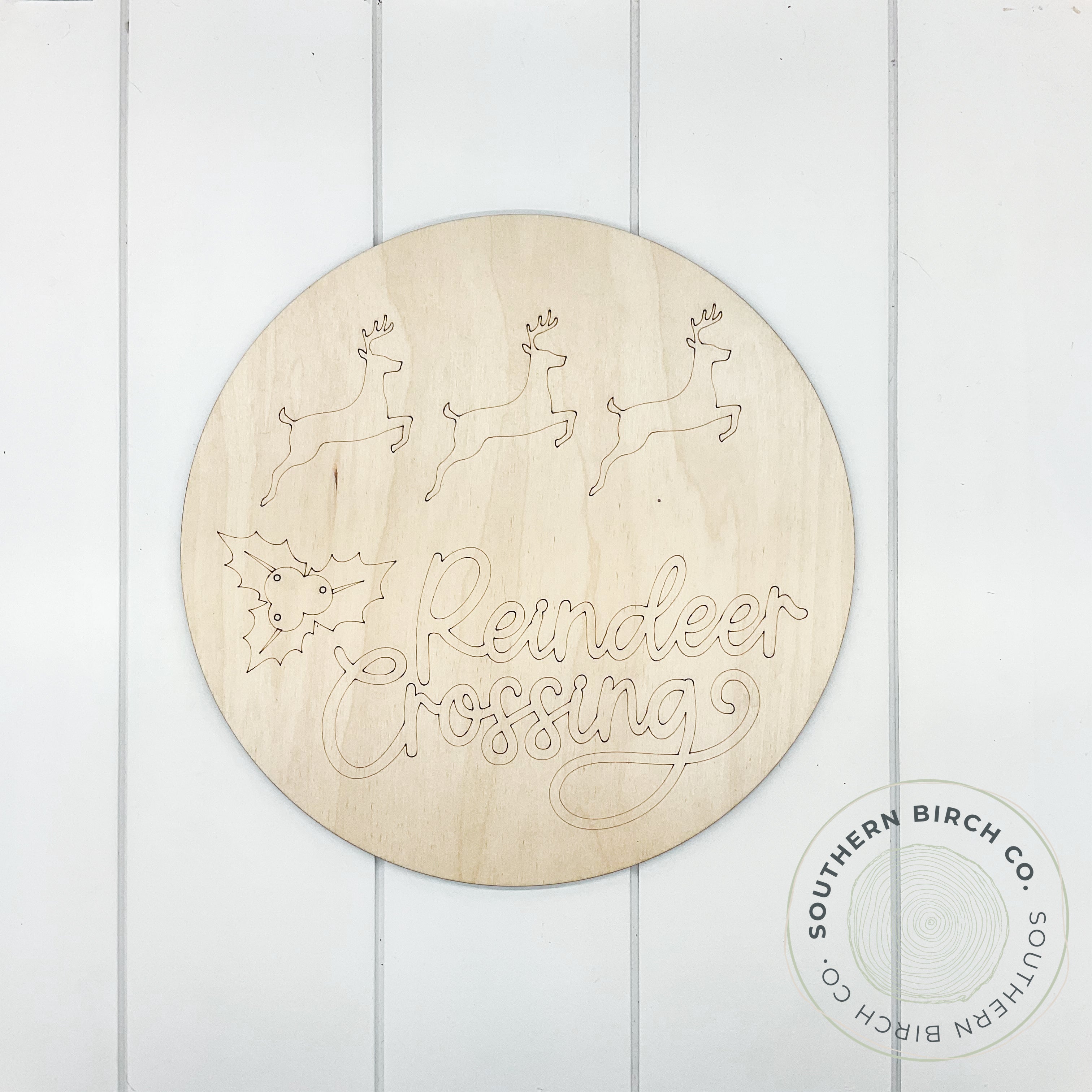 Reindeer Crossing Etched Round Blank