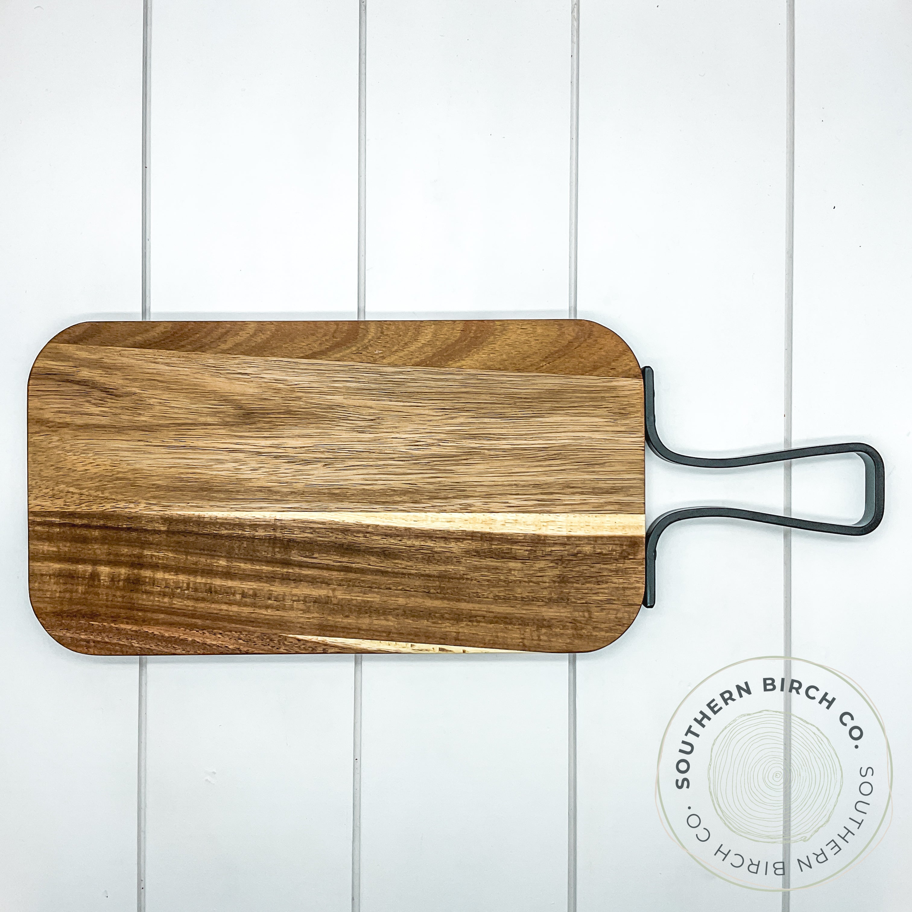 Acacia Wood Cutting Board (Small Black Metal Handle)