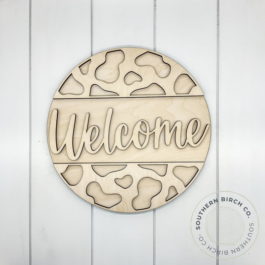 Welcome 3D Round Blank (Cow Print)
