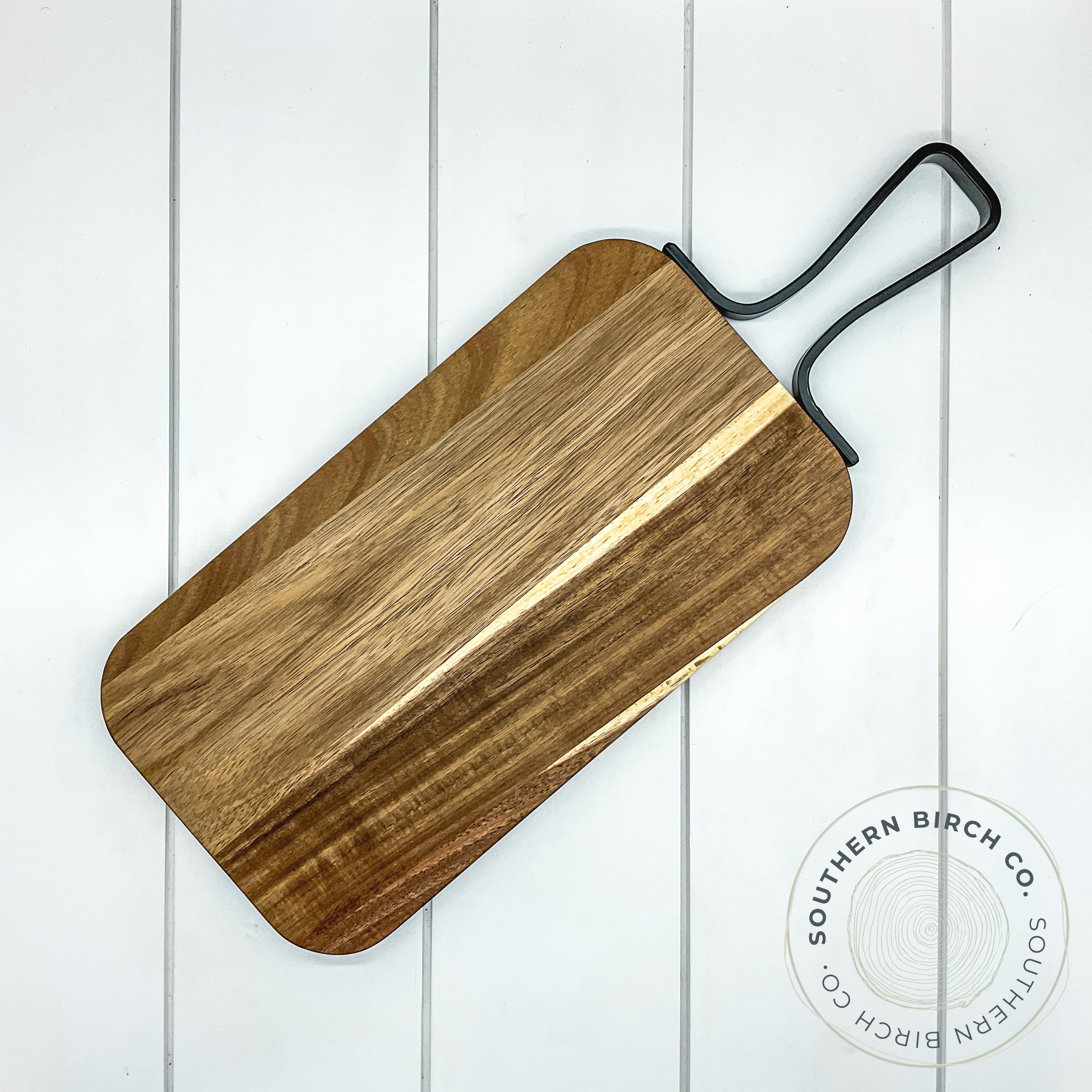 Acacia Wood Cutting Board (Small Black Metal Handle)
