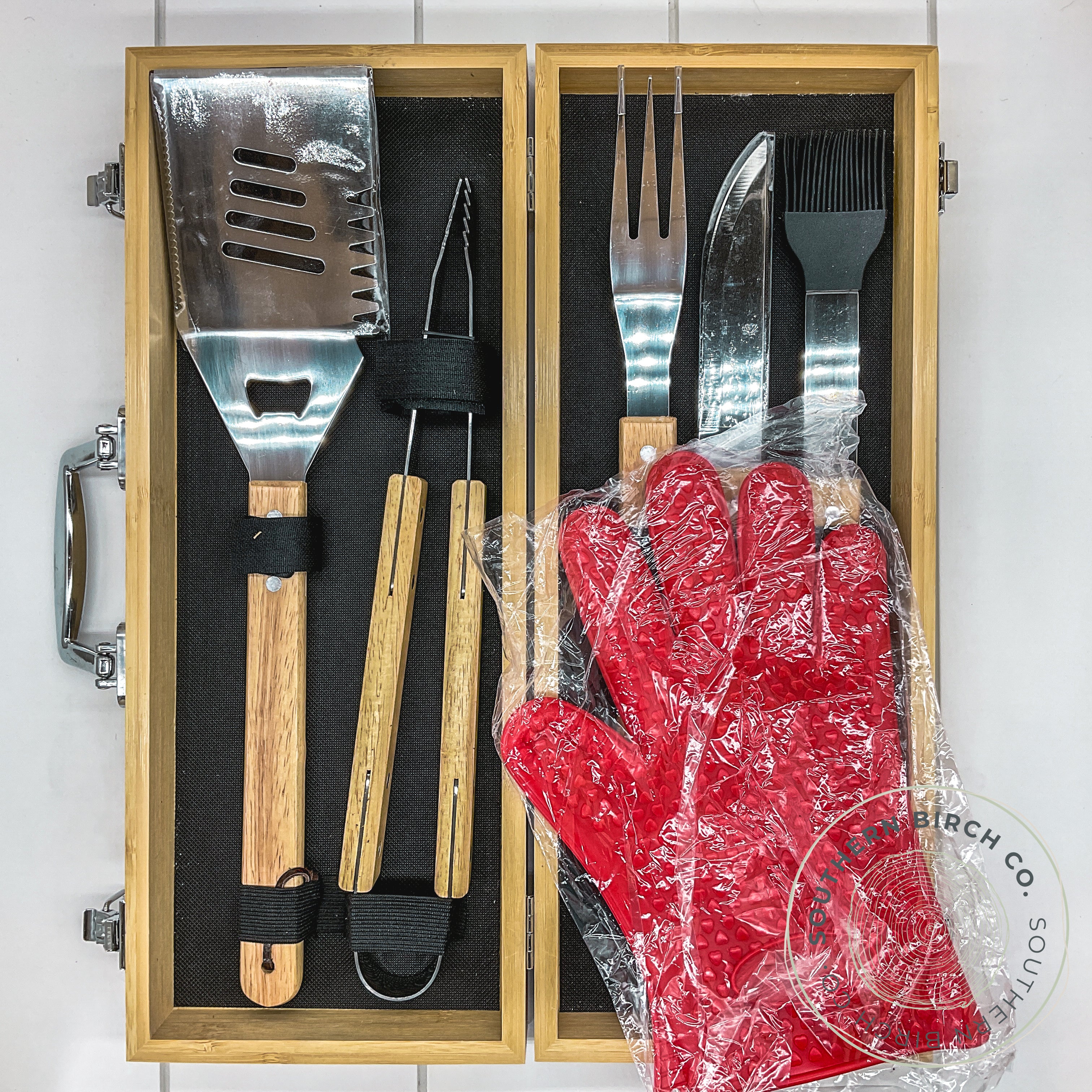 Wood Handled Grill Utensil Set (Bamboo Box)