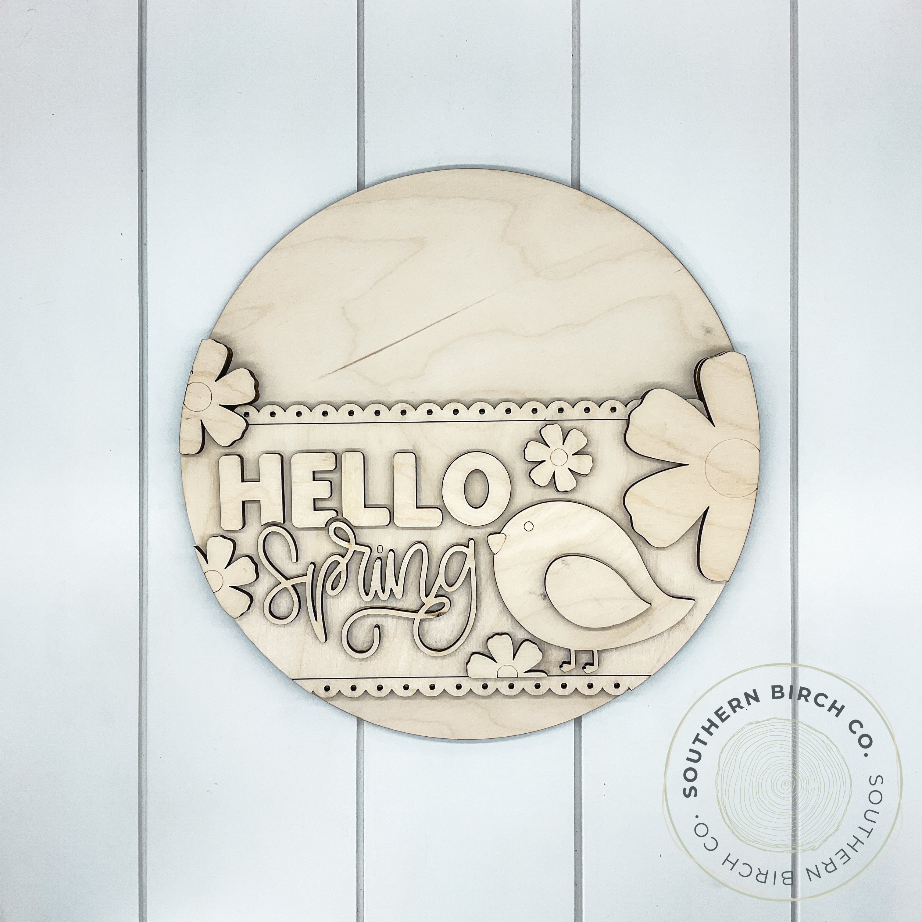 Hello Spring 3D Round Blank (Flowers & Bird)