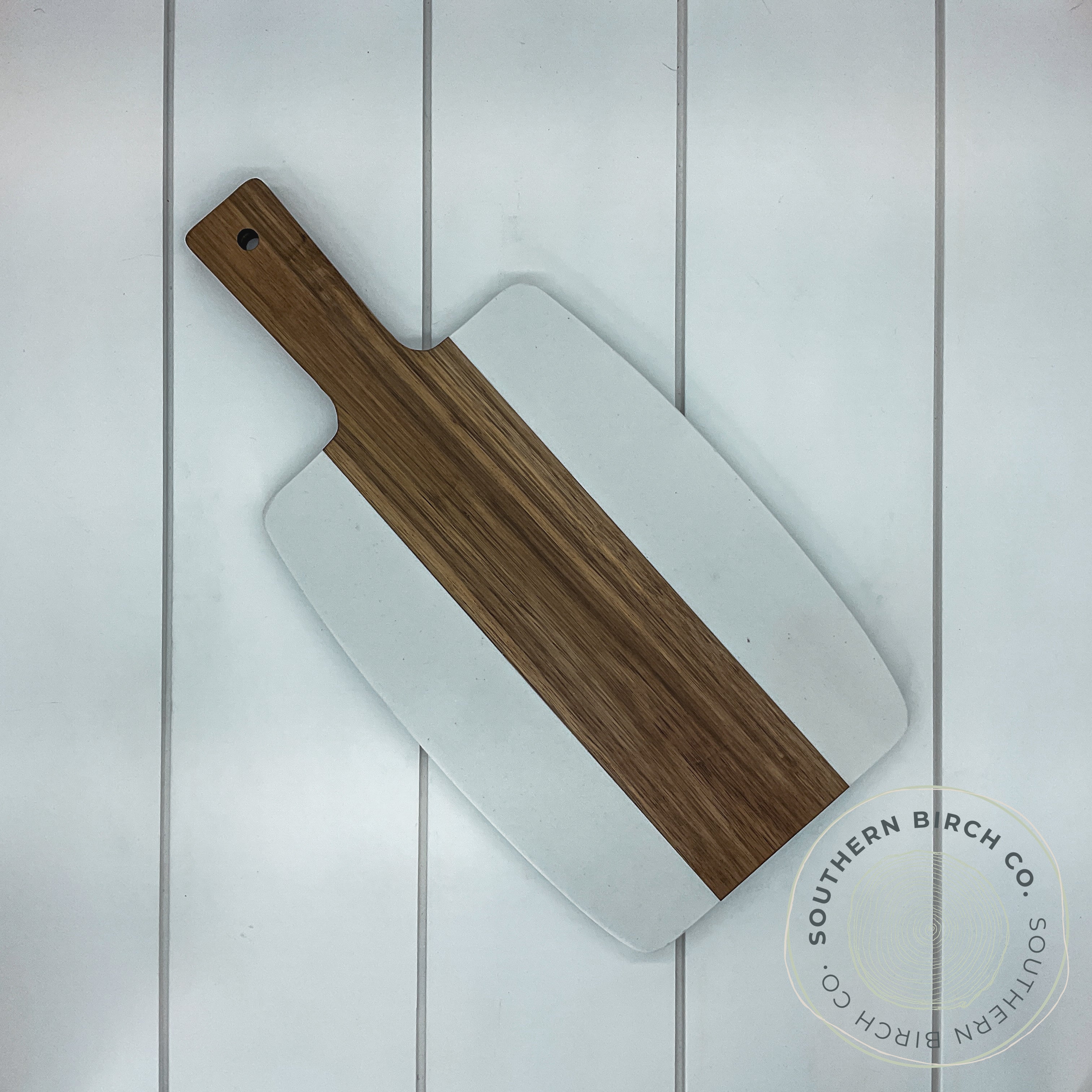 Marble and Acacia Wood Cutting Board (White Square Handle)