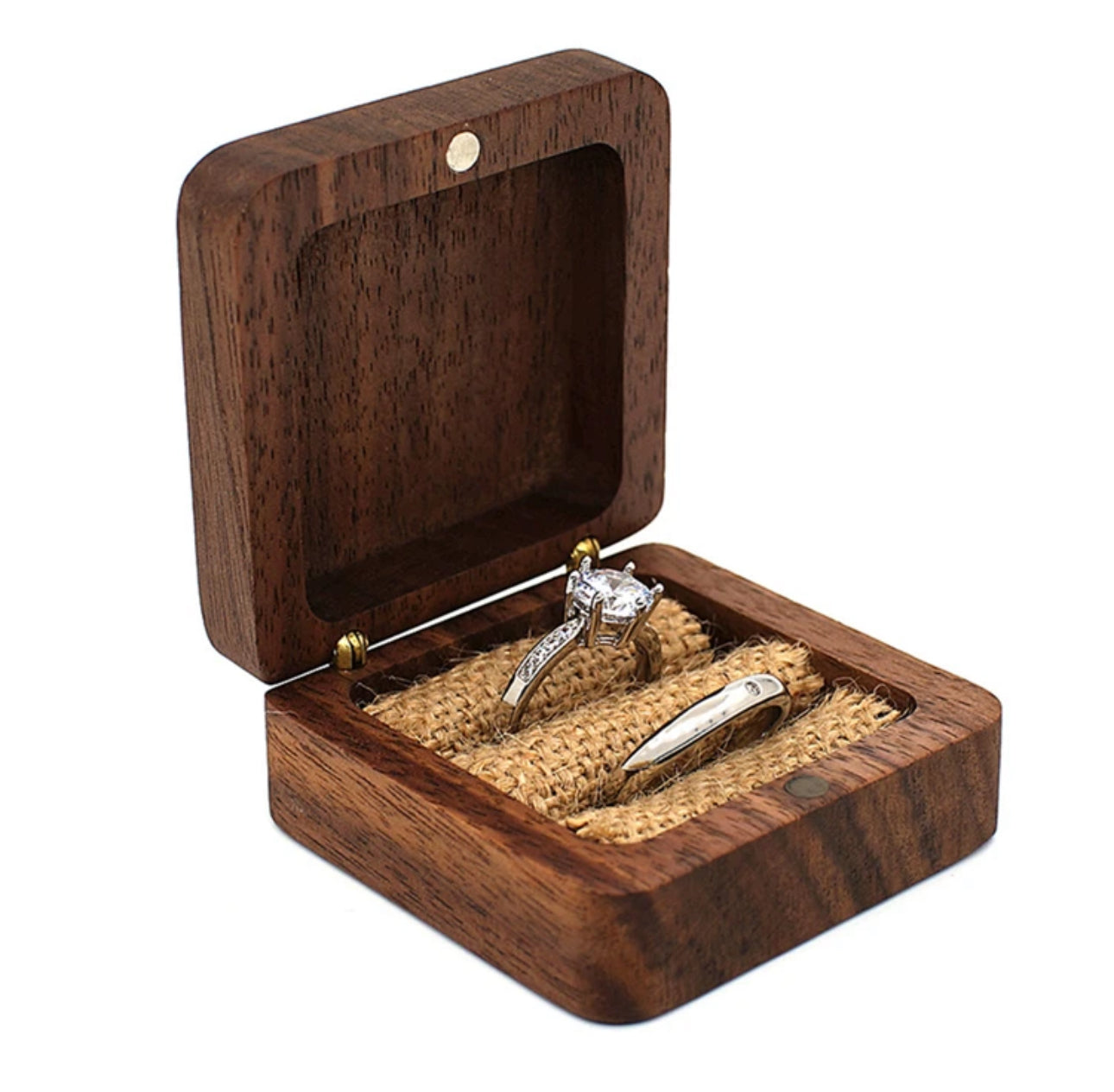 Walnut Wood Ring Box (Square)