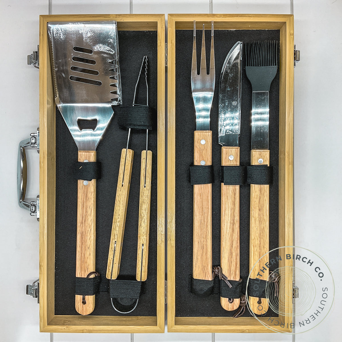 Wood Handled Grill Utensil Set (Bamboo Box) | Southern Birch Company