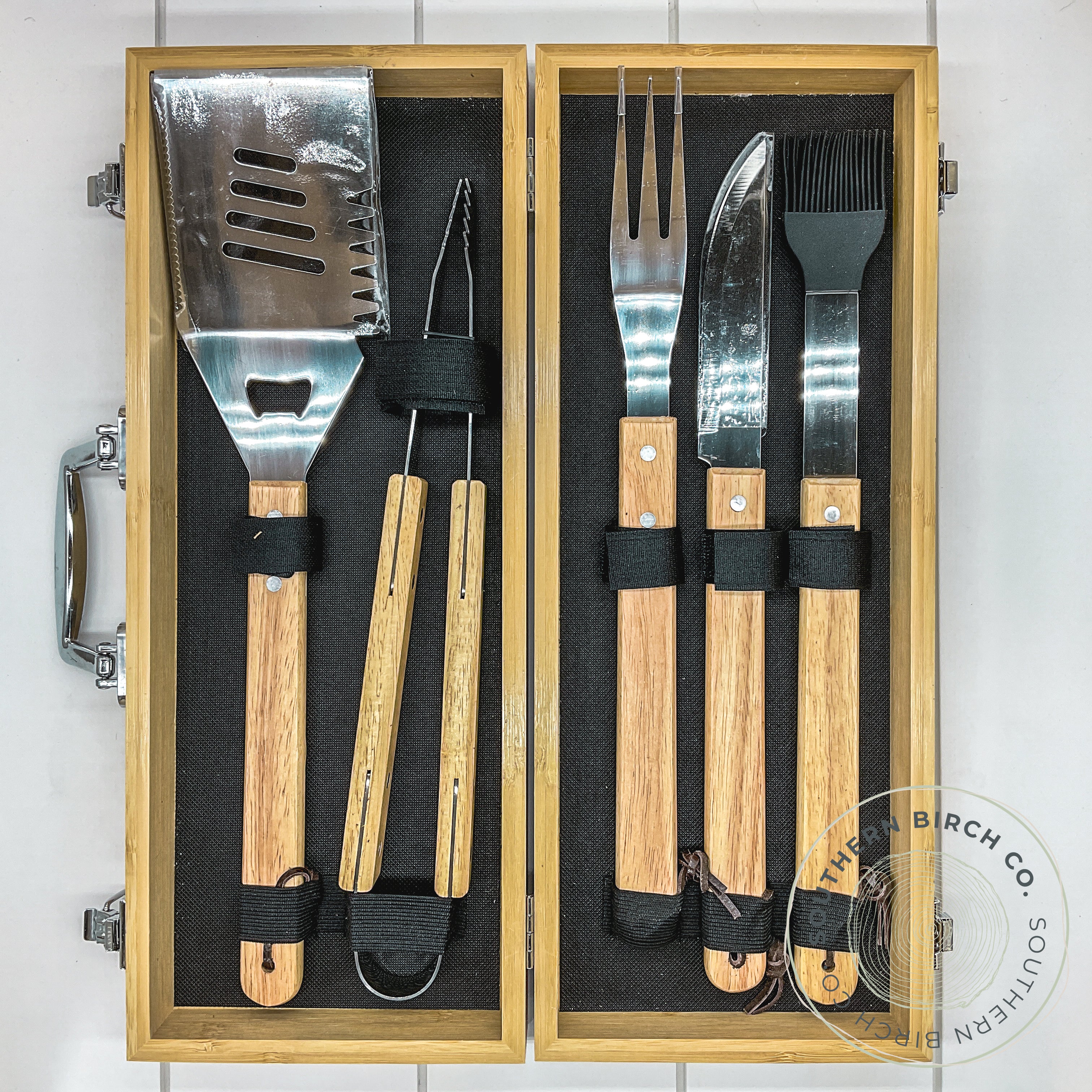 Wood Handled Grill Utensil Set (Bamboo Box)