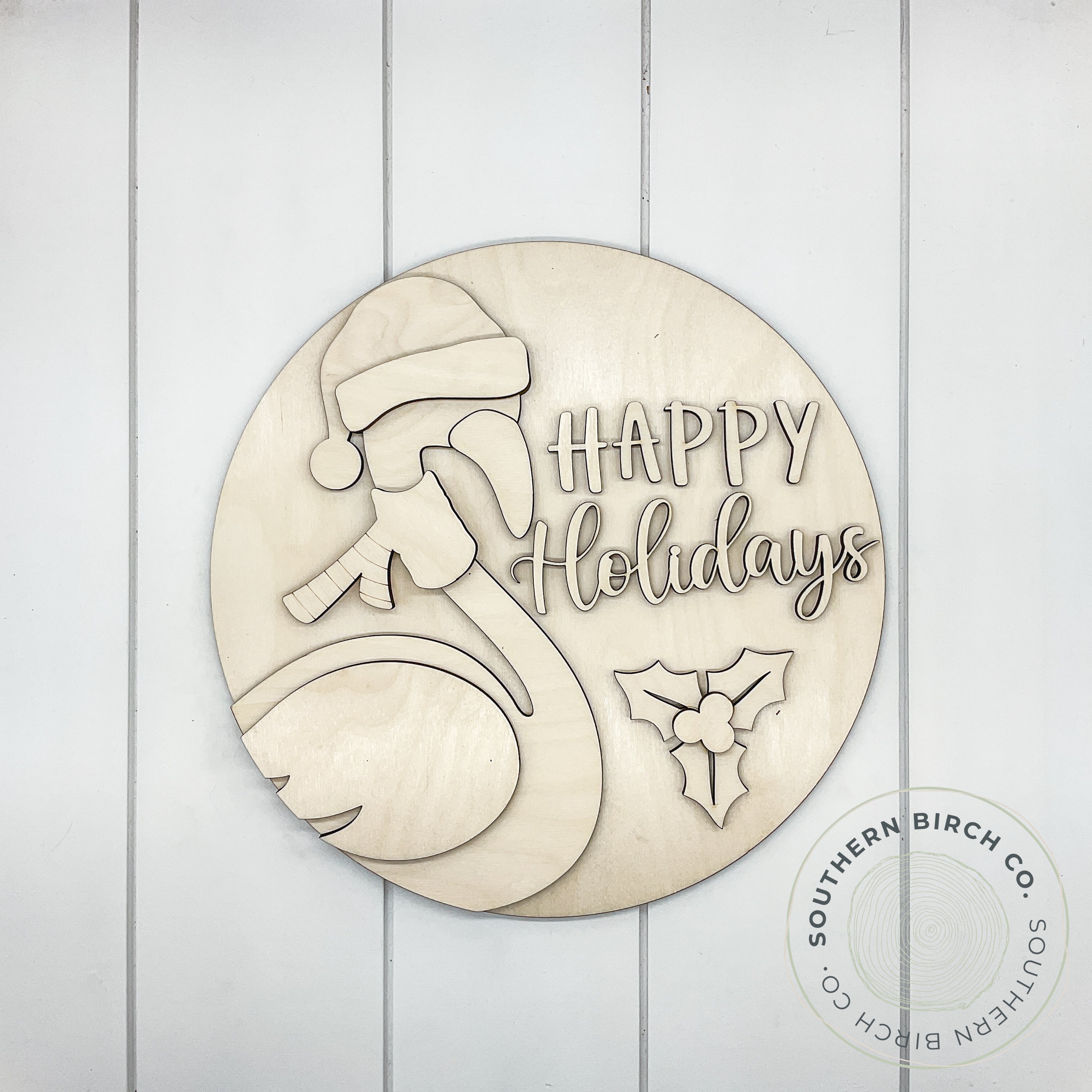 Happy Holidays 3D Round Blank (Flamingo)