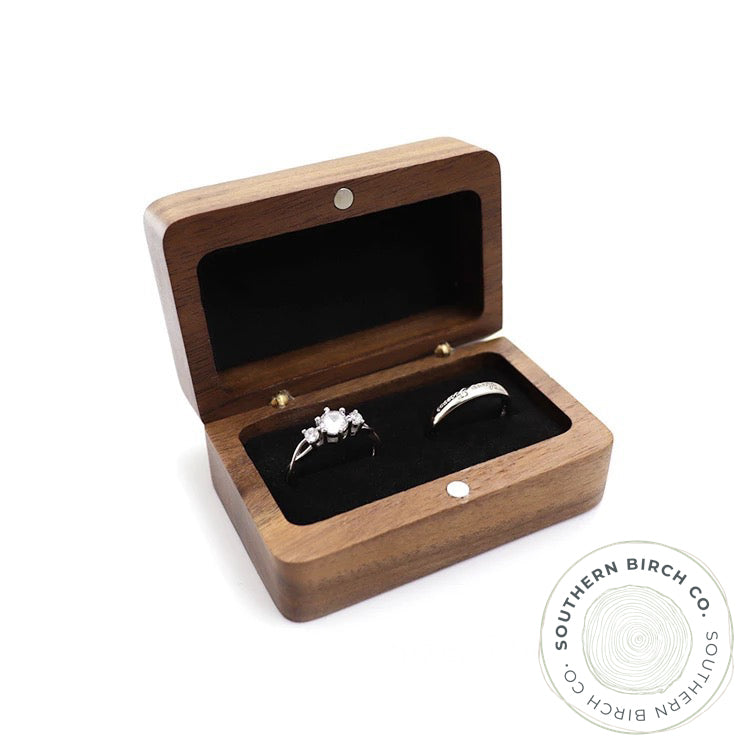 Walnut Wood Ring Box (Wide Double Ring Box)
