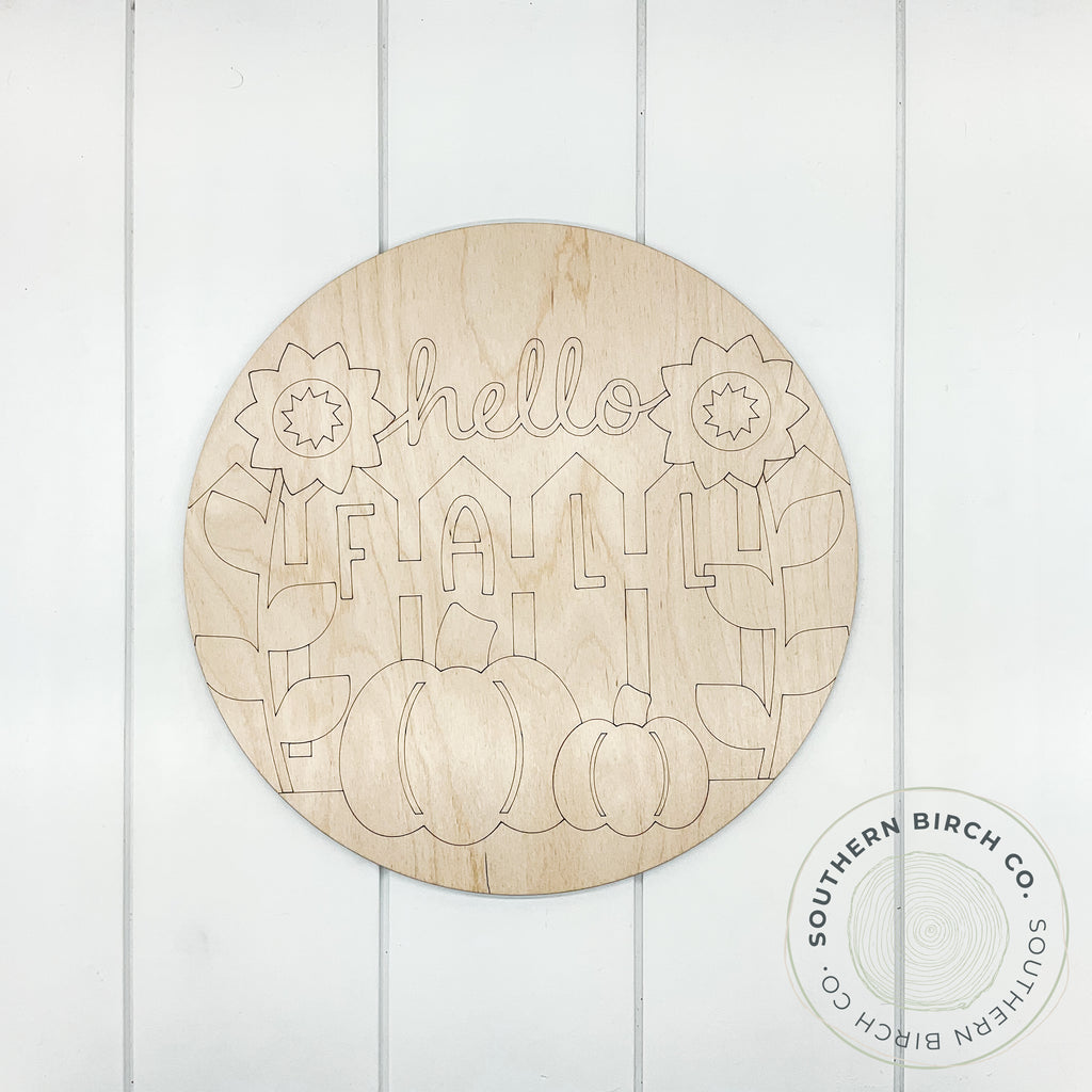 Hello Fall Etched Round Blank (Fence)