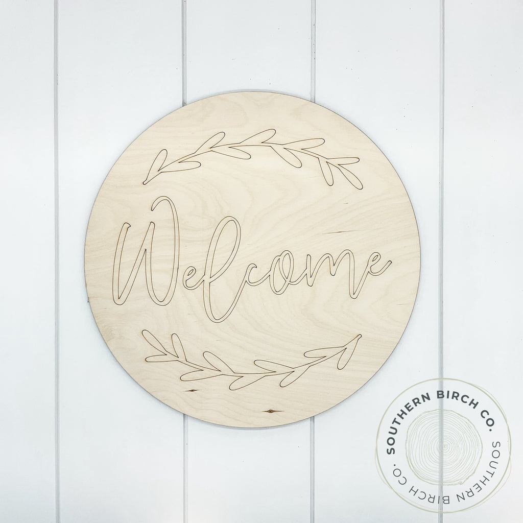 Welcome Laurel Etched Round Blank